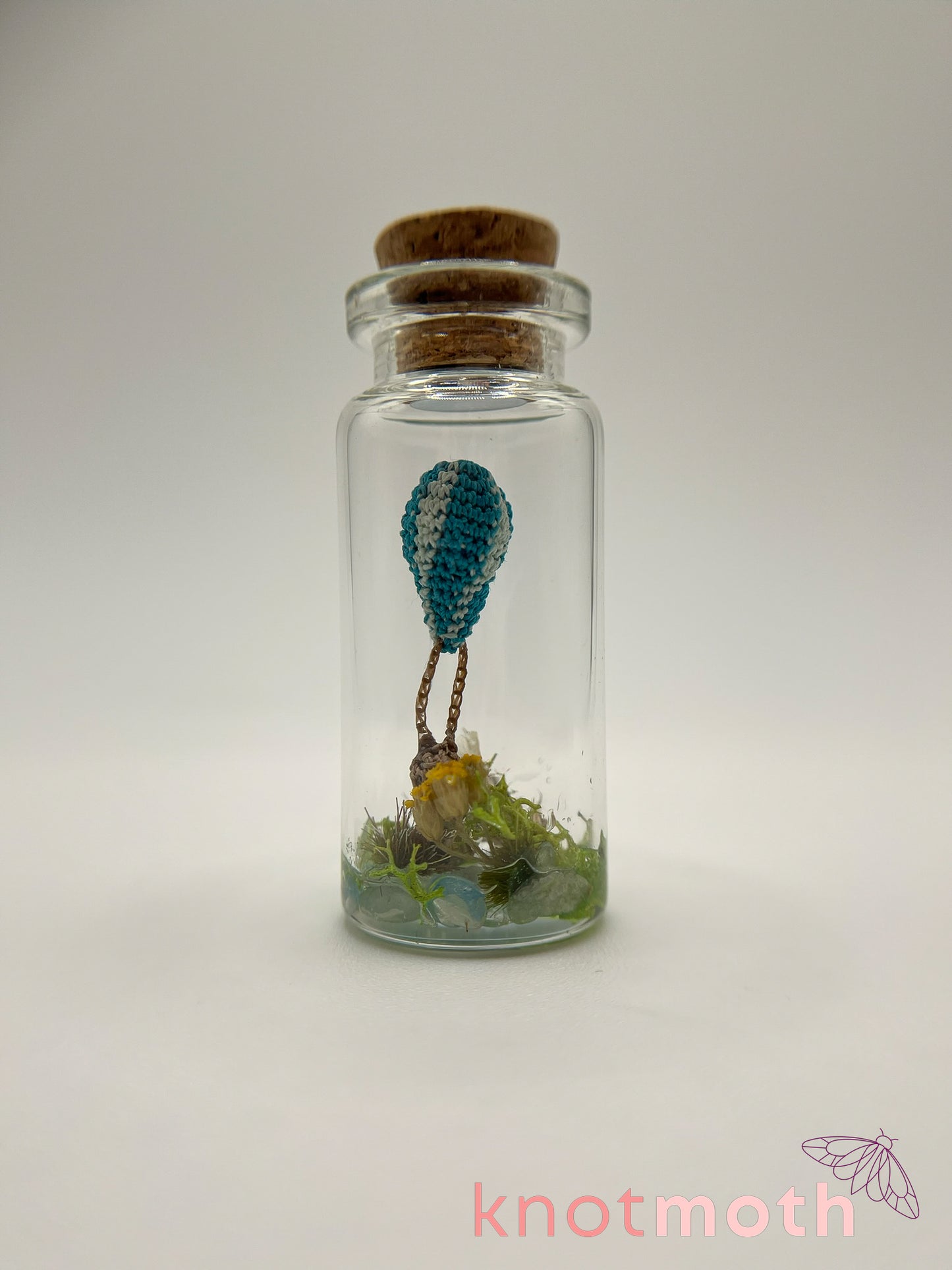 blue stripes hot air balloon micro crochet jar