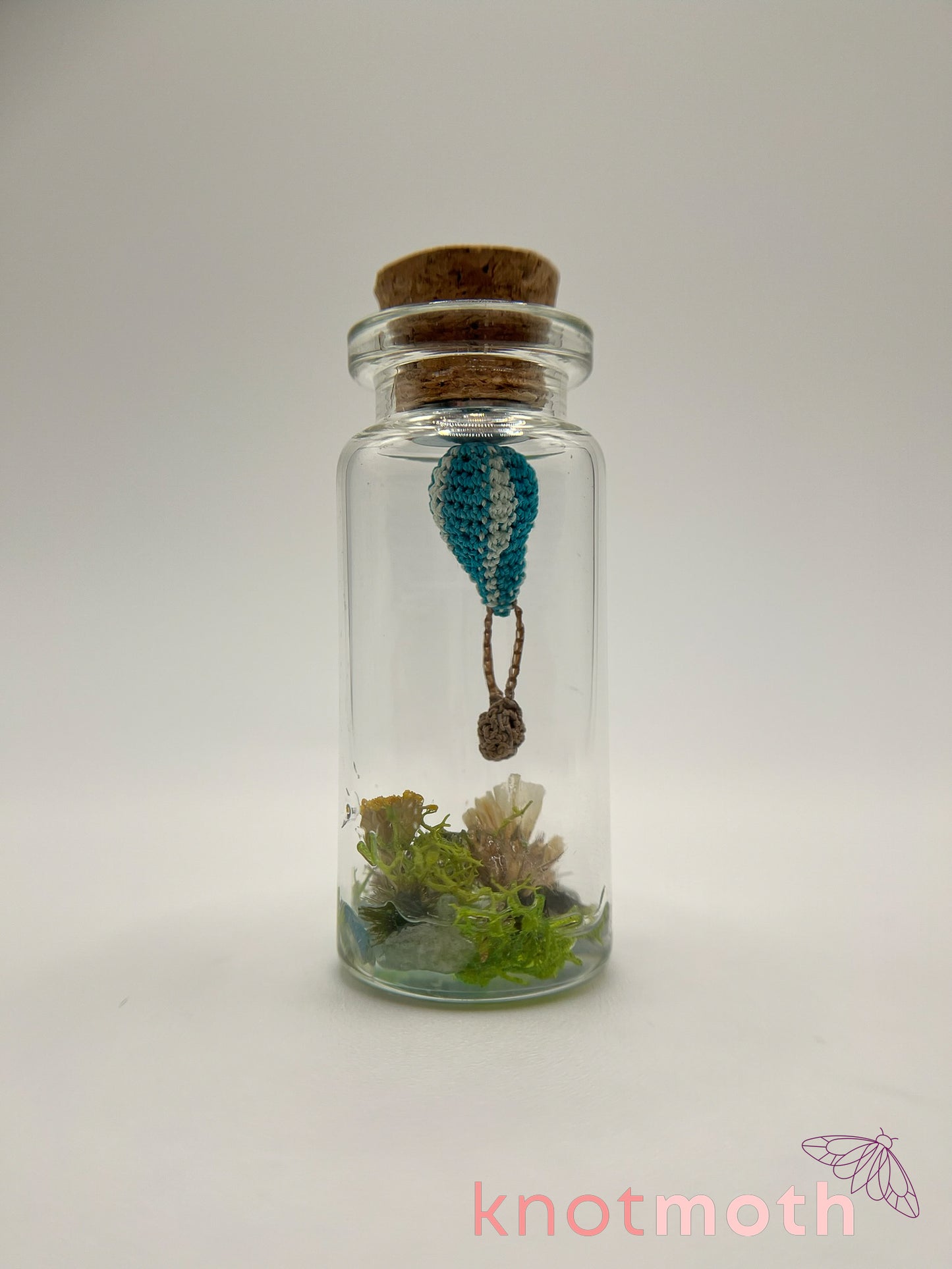 blue stripes hot air balloon micro crochet jar