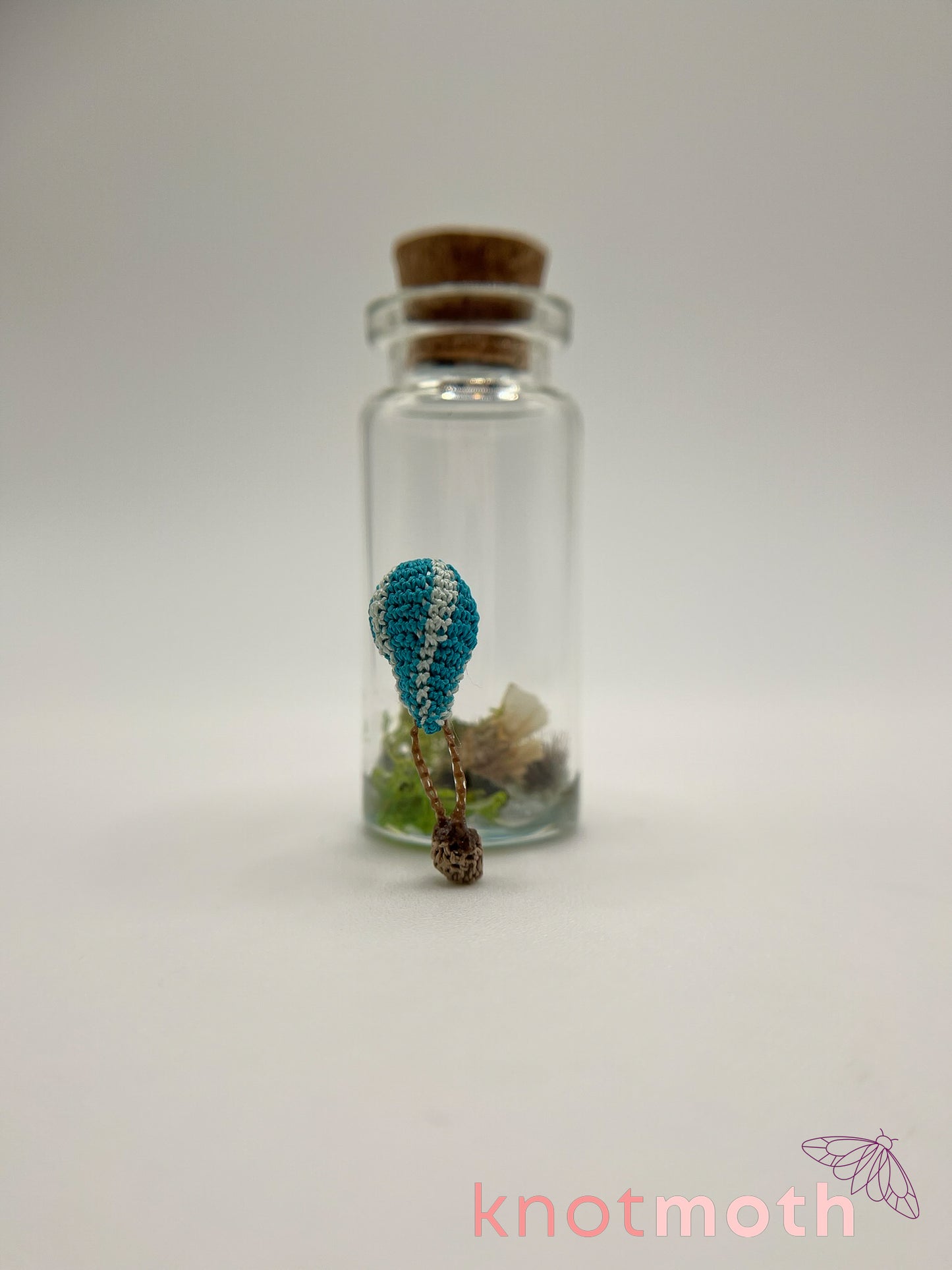 blue stripes hot air balloon micro crochet jar