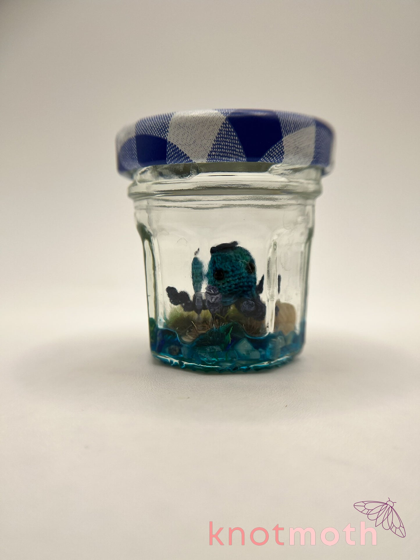 blueberry jellyfish micro crochet jam jar