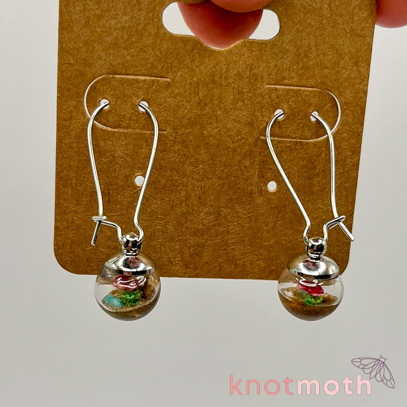 Desert Cacti with Flower Micro Crochet Globe Dangle Earrings