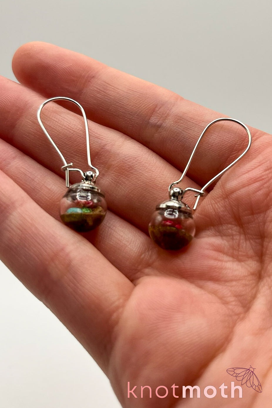 Desert Cacti with Flower Micro Crochet Globe Dangle Earrings
