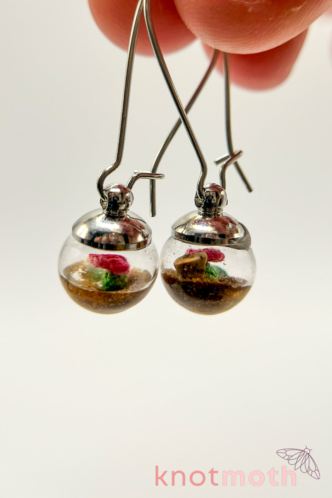 Desert Cacti with Flower Micro Crochet Globe Dangle Earrings