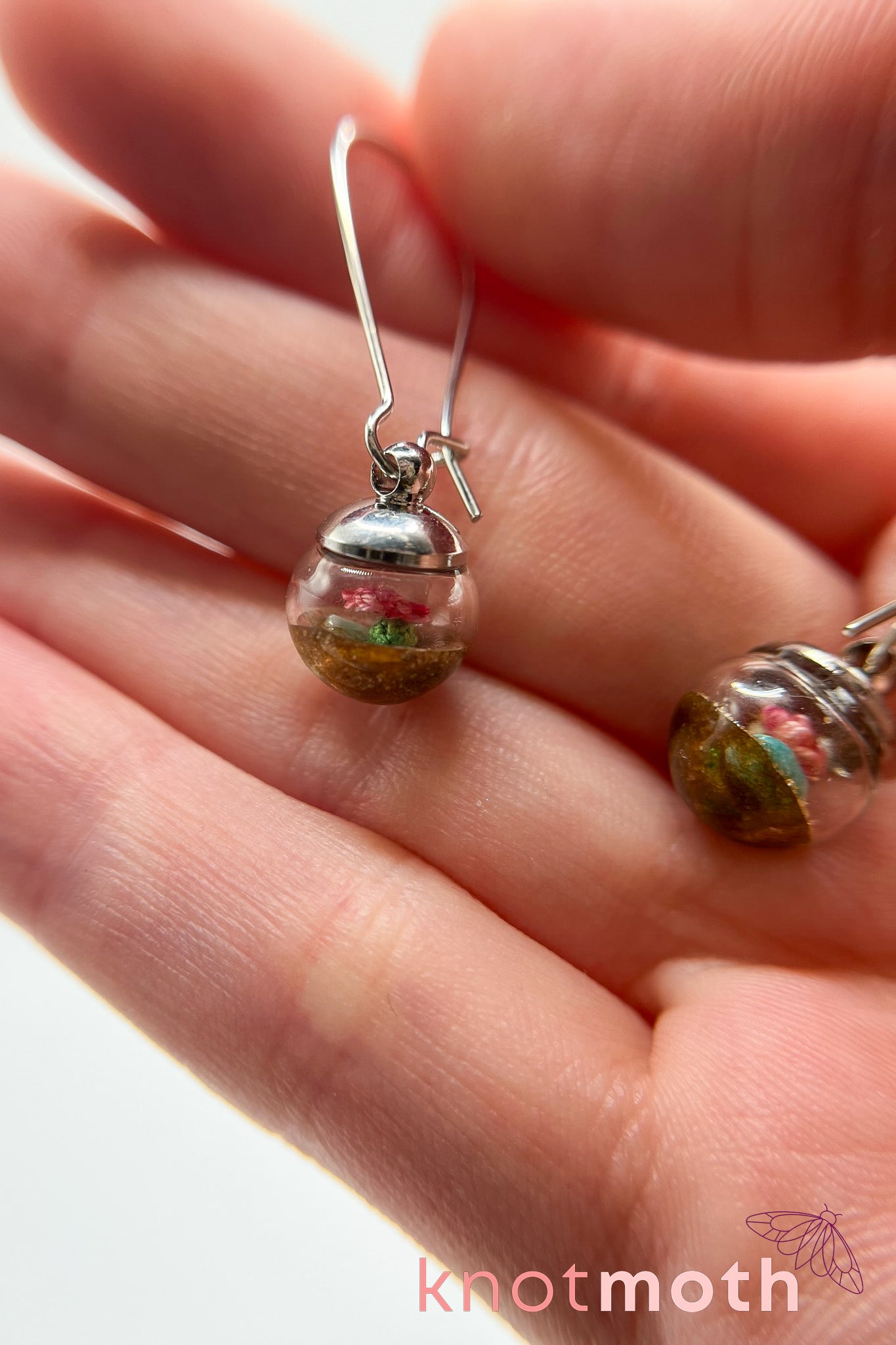 Desert Cacti with Flower Micro Crochet Globe Dangle Earrings
