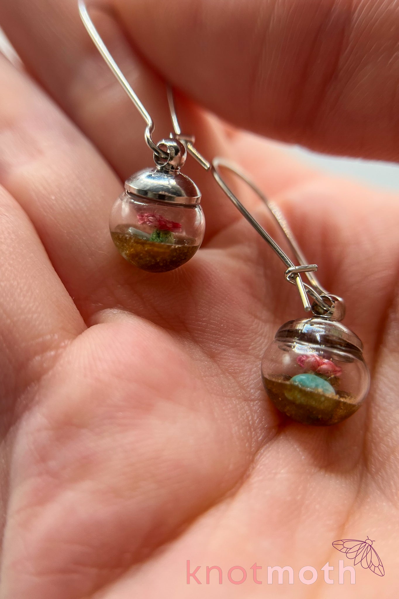 Desert Cacti with Flower Micro Crochet Globe Dangle Earrings