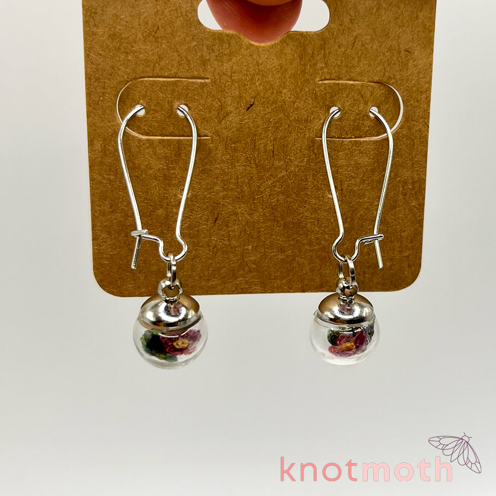 African violet flower globe earrings