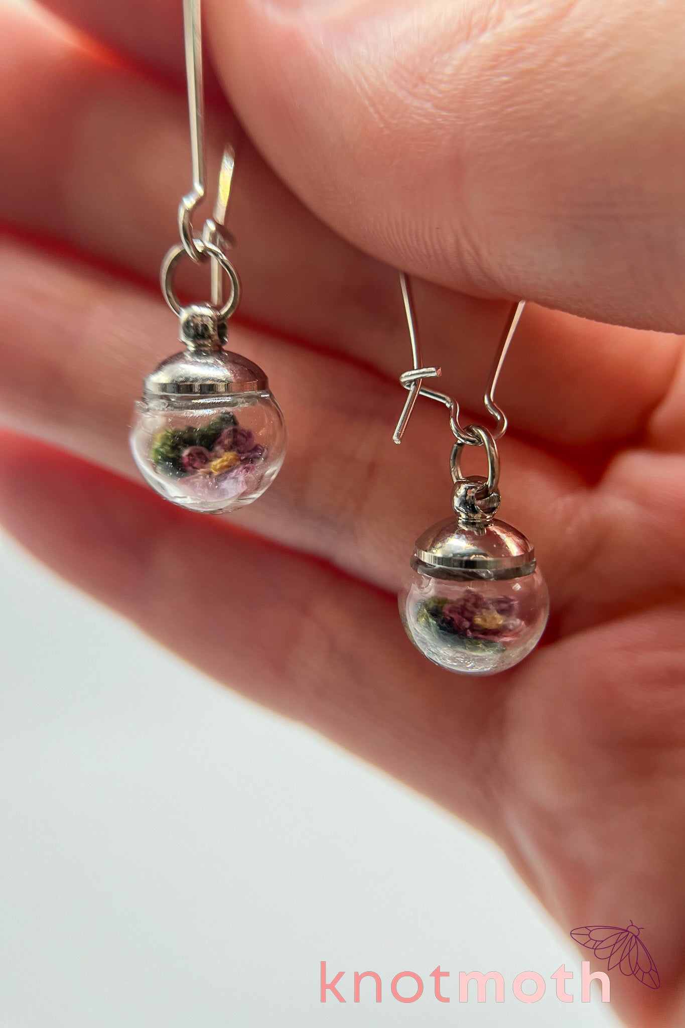 African violet flower globe earrings