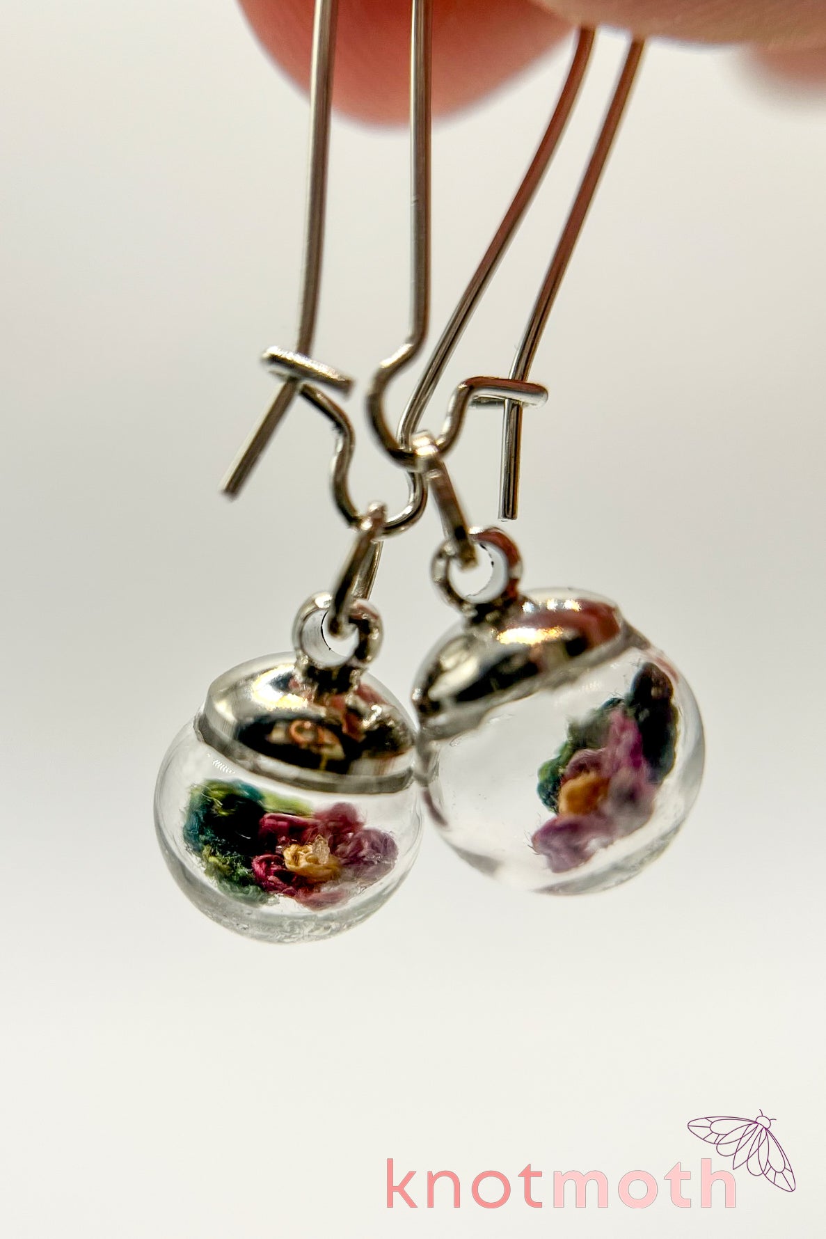 African violet flower globe earrings