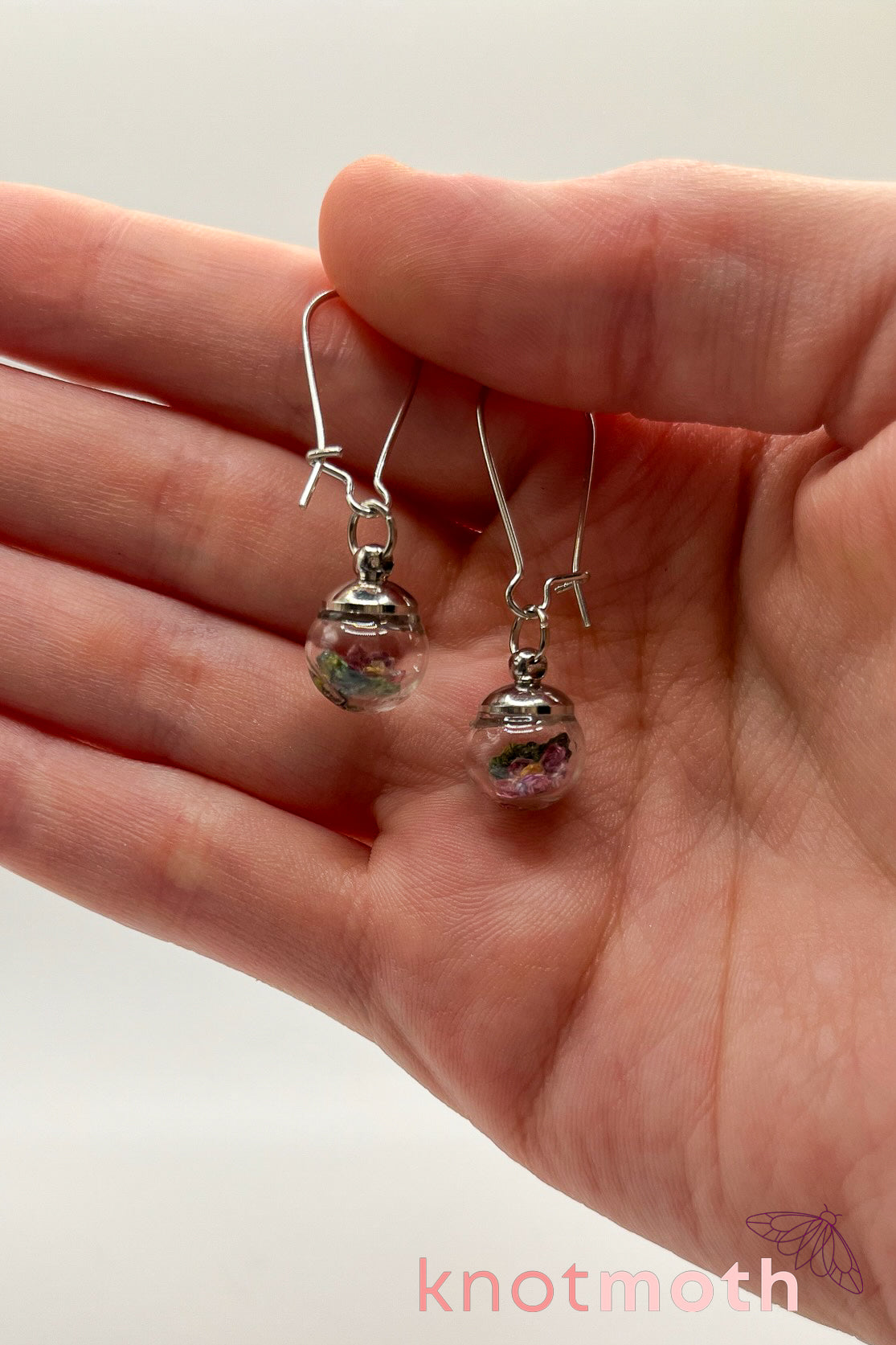 African violet flower globe earrings