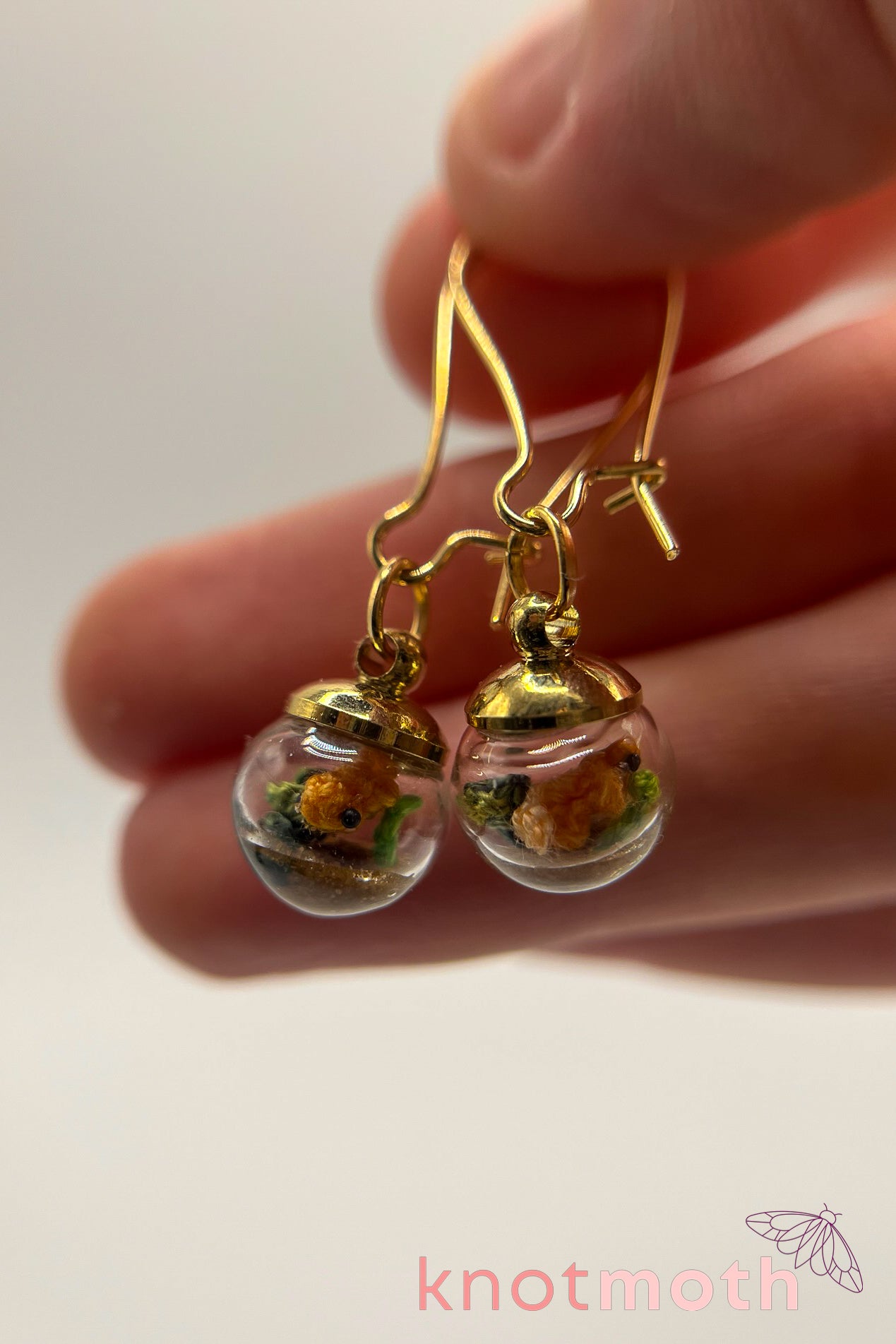 Finn and Gale Goldfish Micro Crochet Globe Dangle Earrings