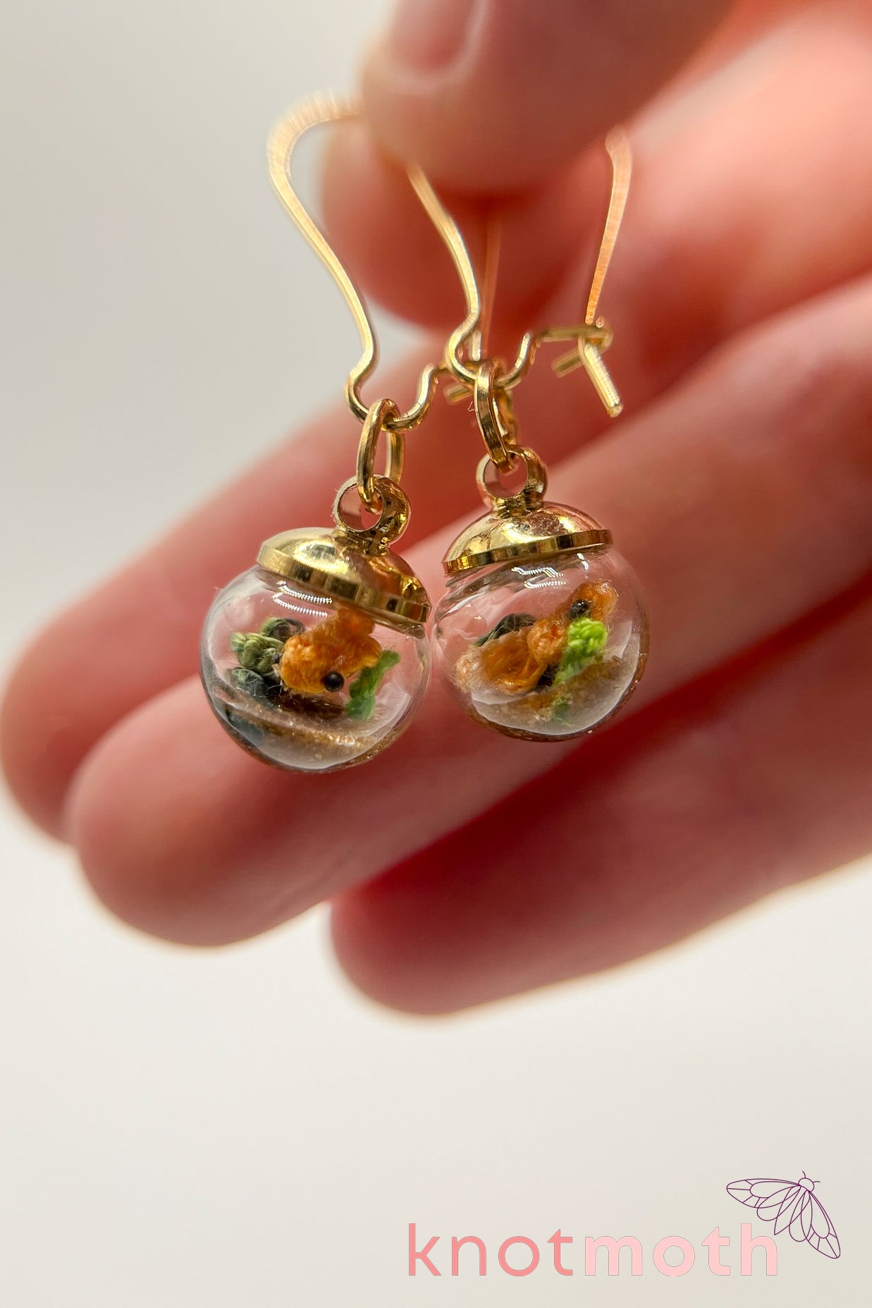 Finn and Gale Goldfish Micro Crochet Globe Dangle Earrings