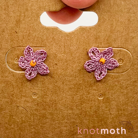 Purple and Yellow Flower Micro Crochet Stud Earrings