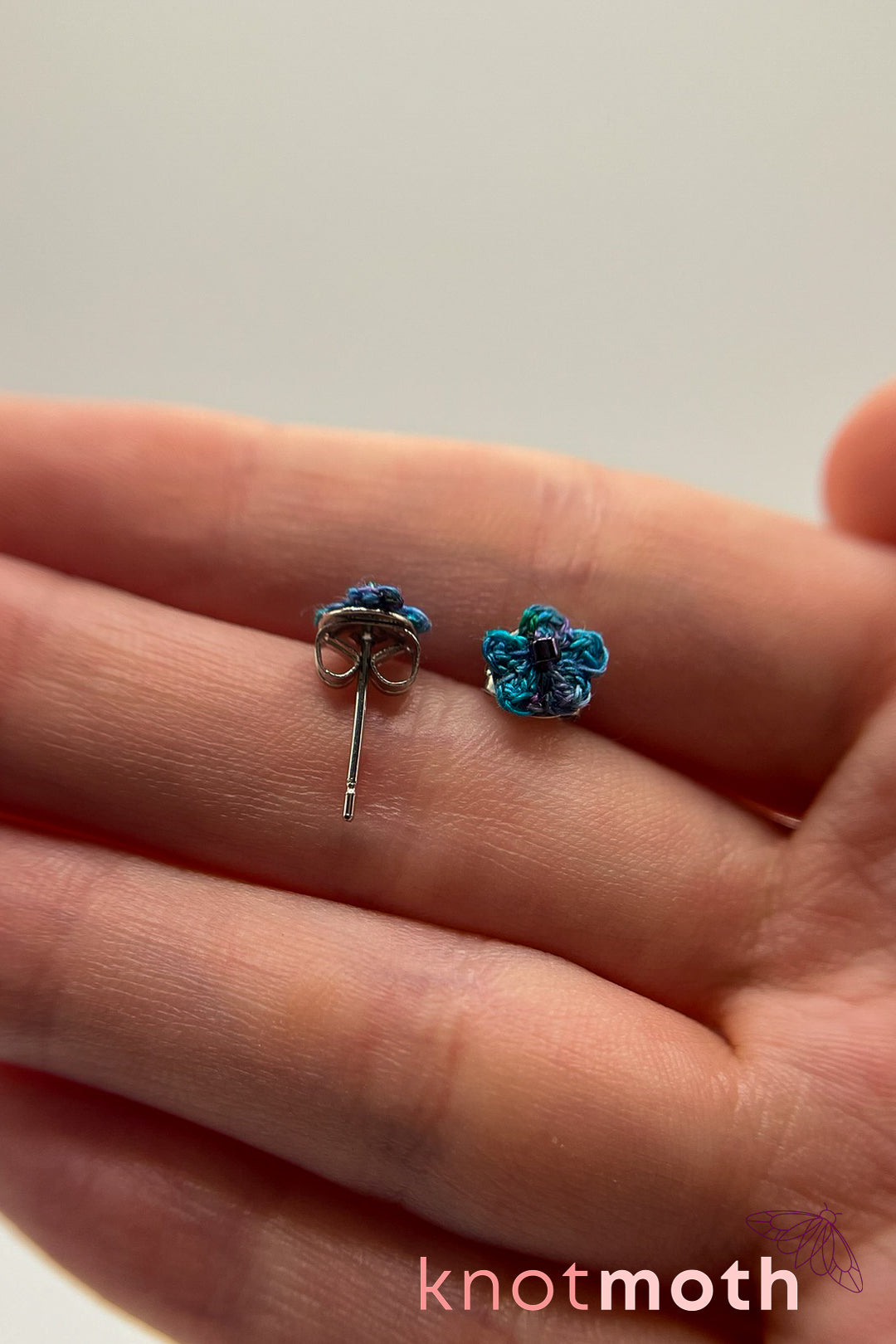 Blue and Purple Flower Micro Crochet Stud Earrings