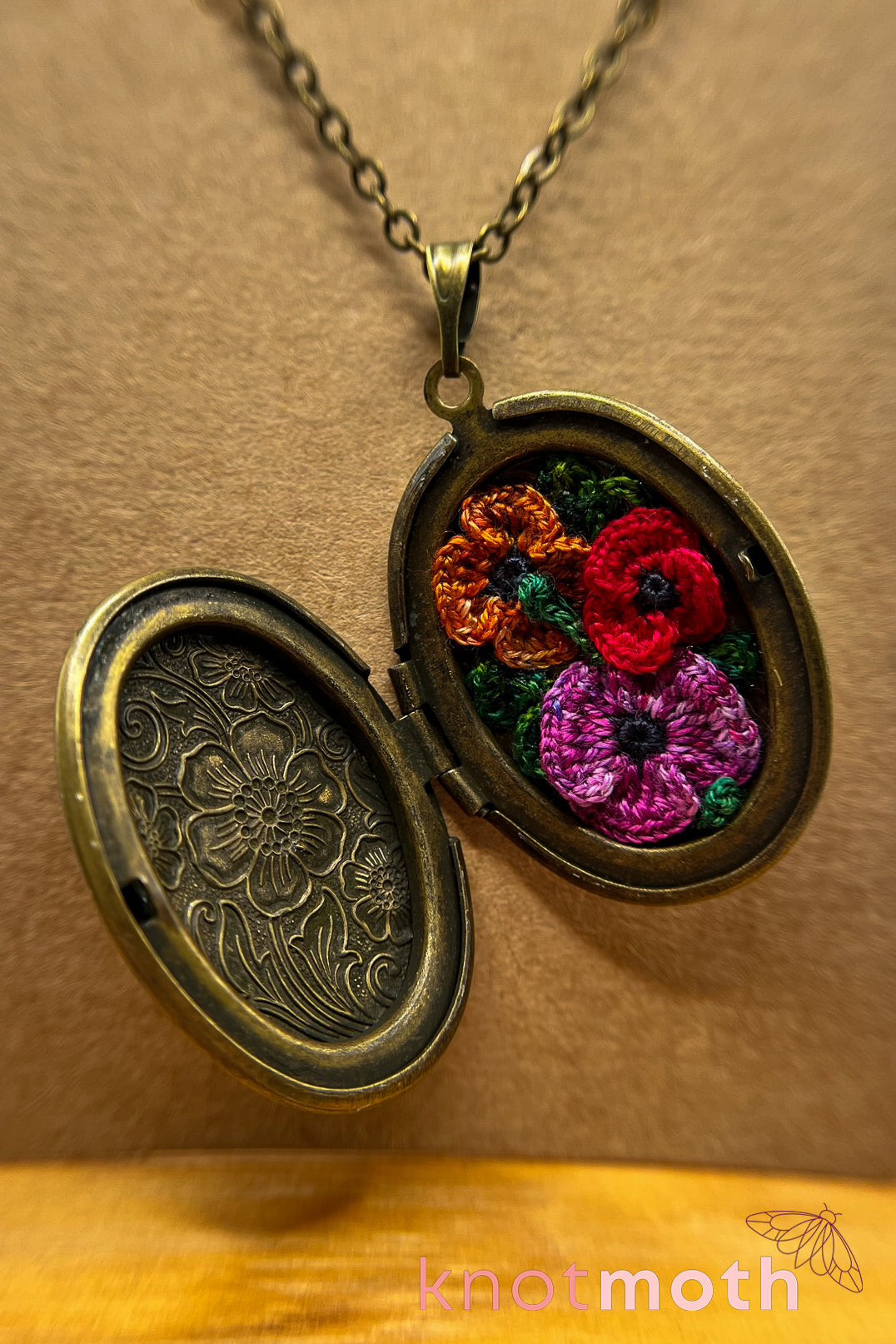 Poppies (remembrance & rest) floriography micro-crochet locket