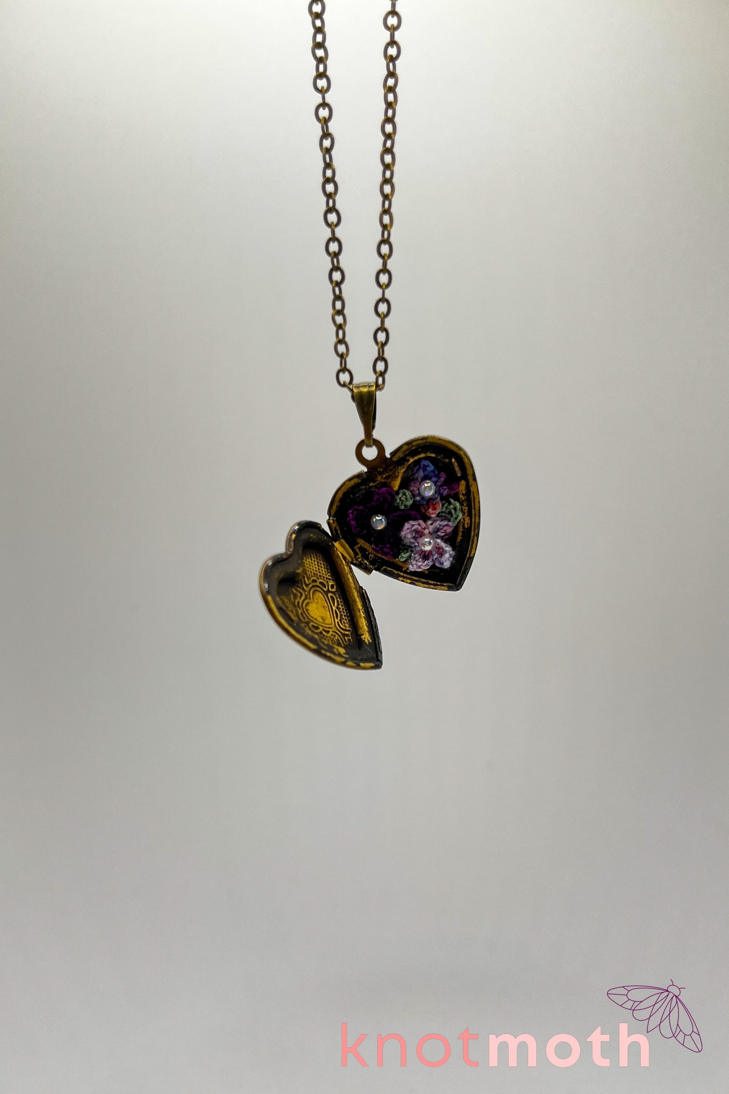 Lilac (love) floriography micro-crochet locket