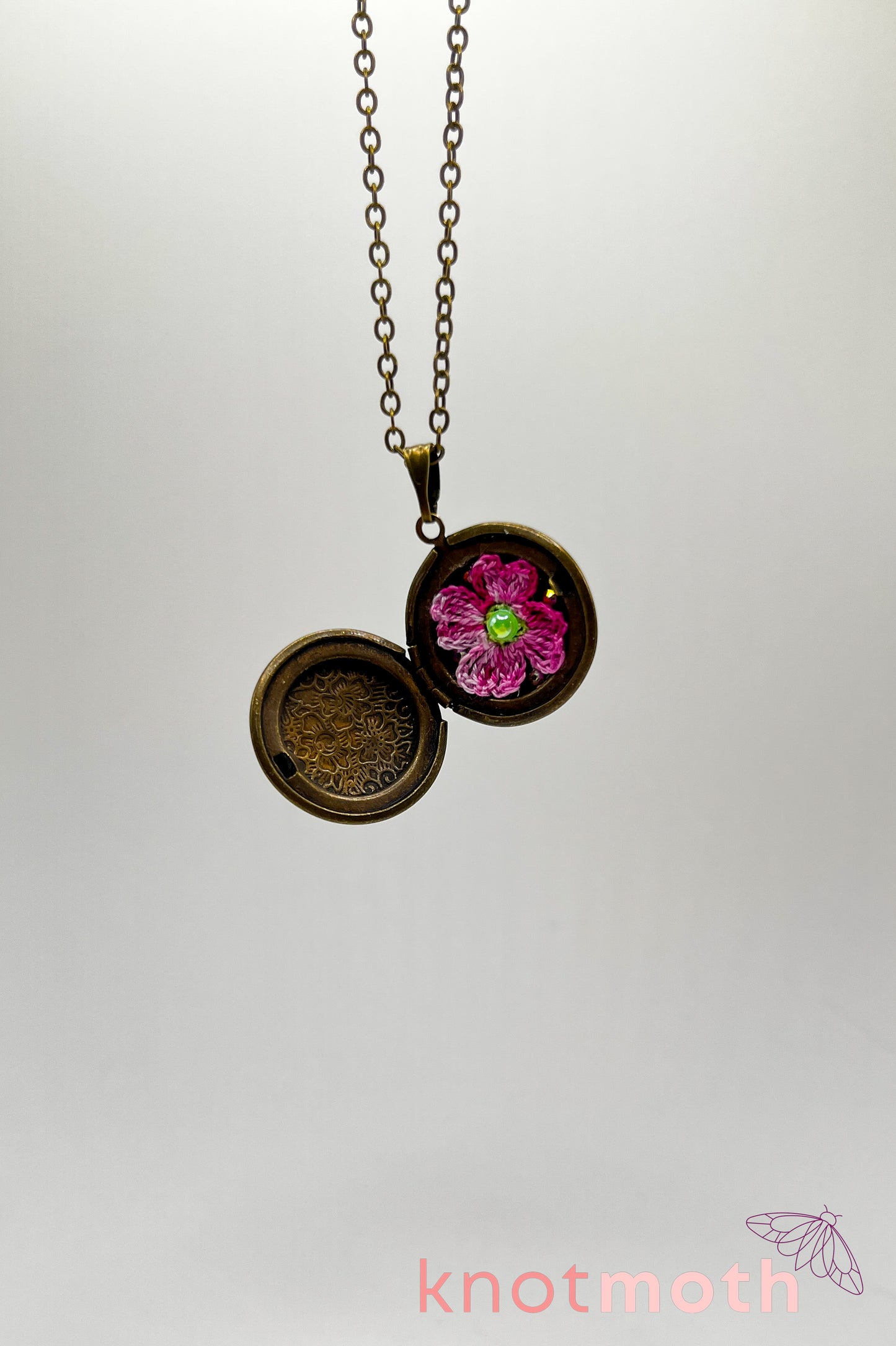 Dogwood (strength & resilience) floriography micro-crochet locket
