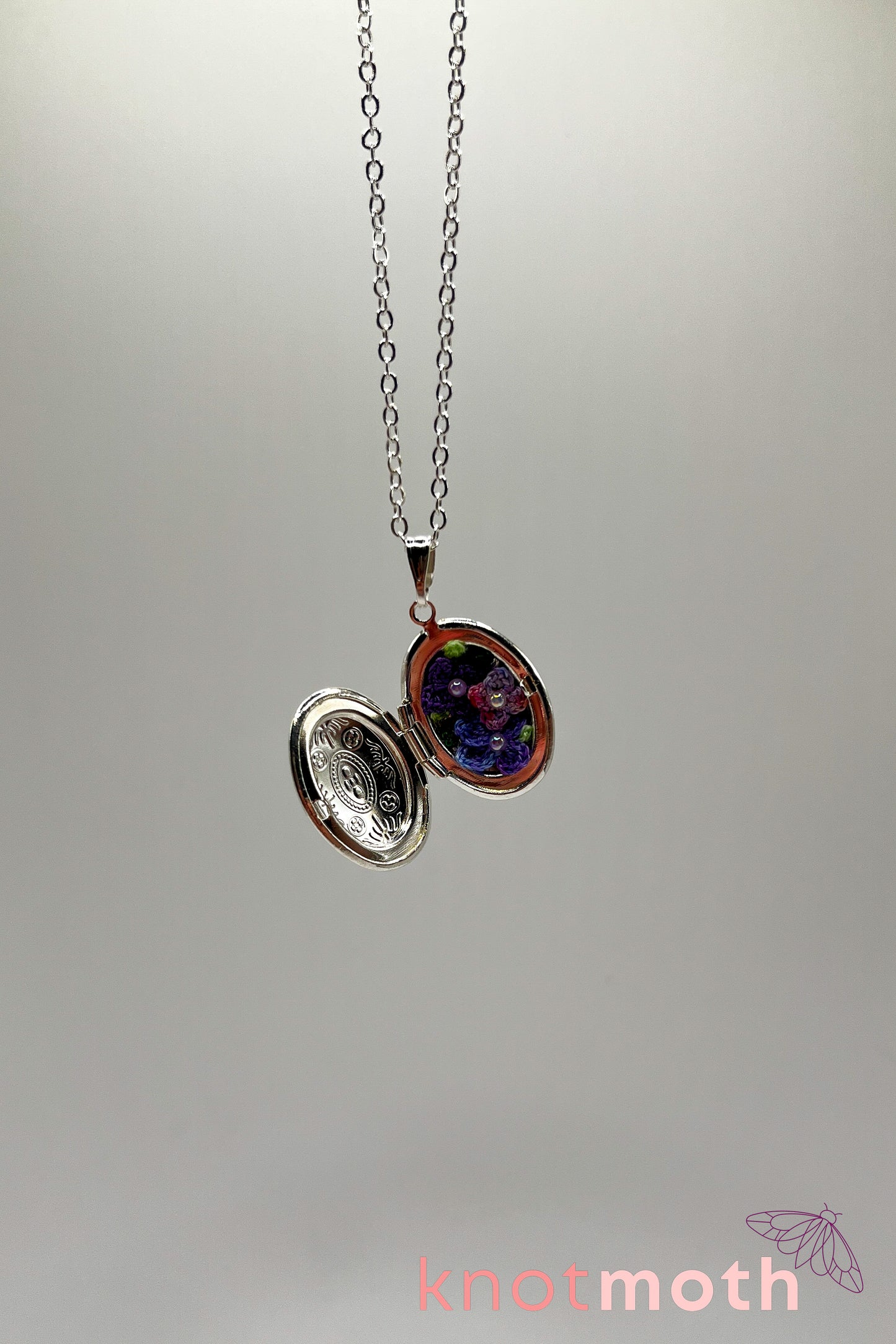Lilac (love) floriography micro-crochet locket