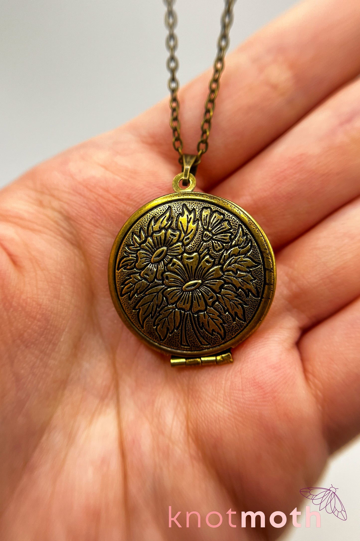Sunflower, lilacs, and butterfly (joy & love) floriography micro-crochet locket