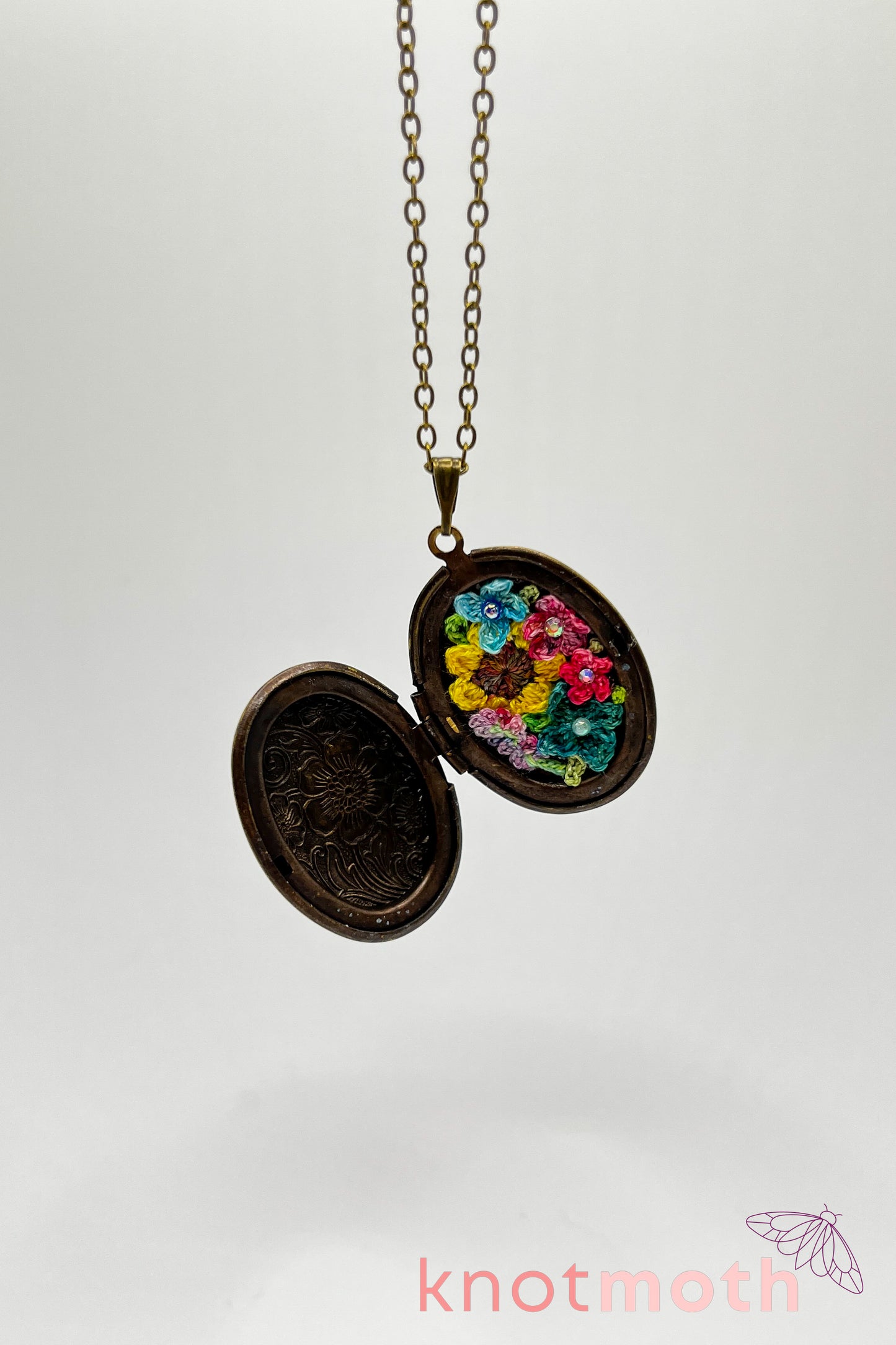 Sunflower and lavender garden (joy & serenity) floriography micro-crochet locket