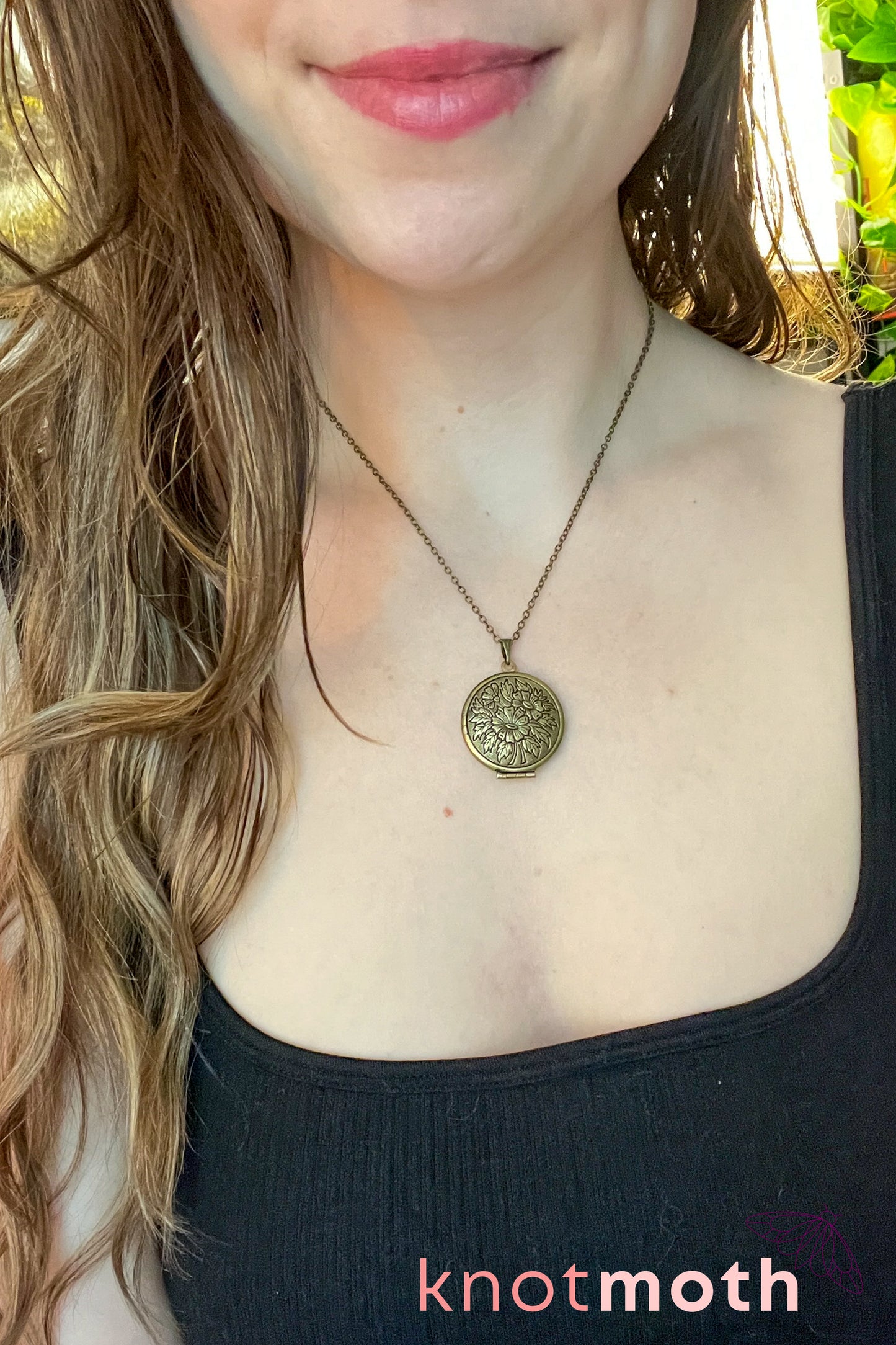 Sunflower, lilacs, and butterfly (joy & love) floriography micro-crochet locket