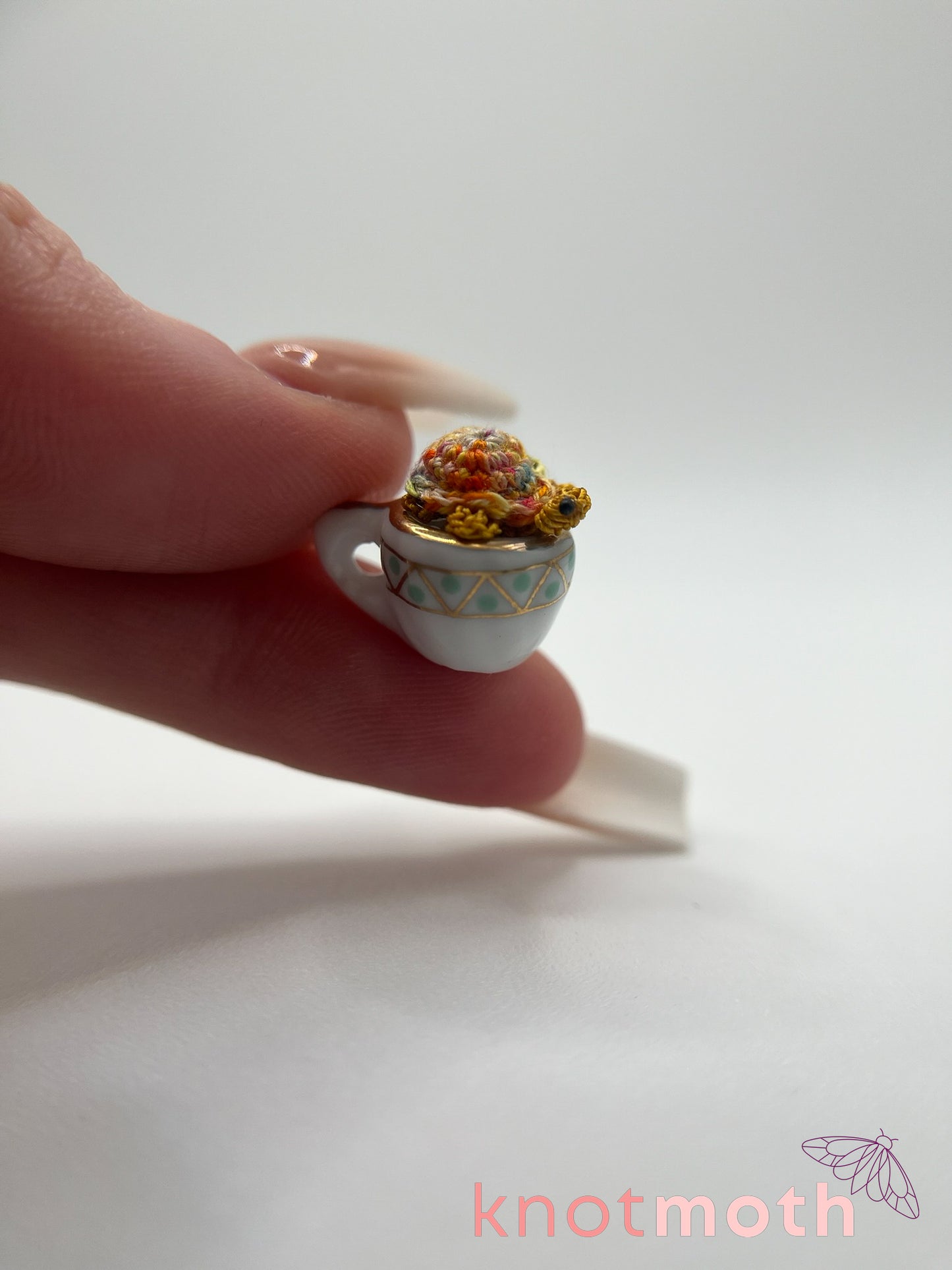 tai turtle micro crochet teacup trinket