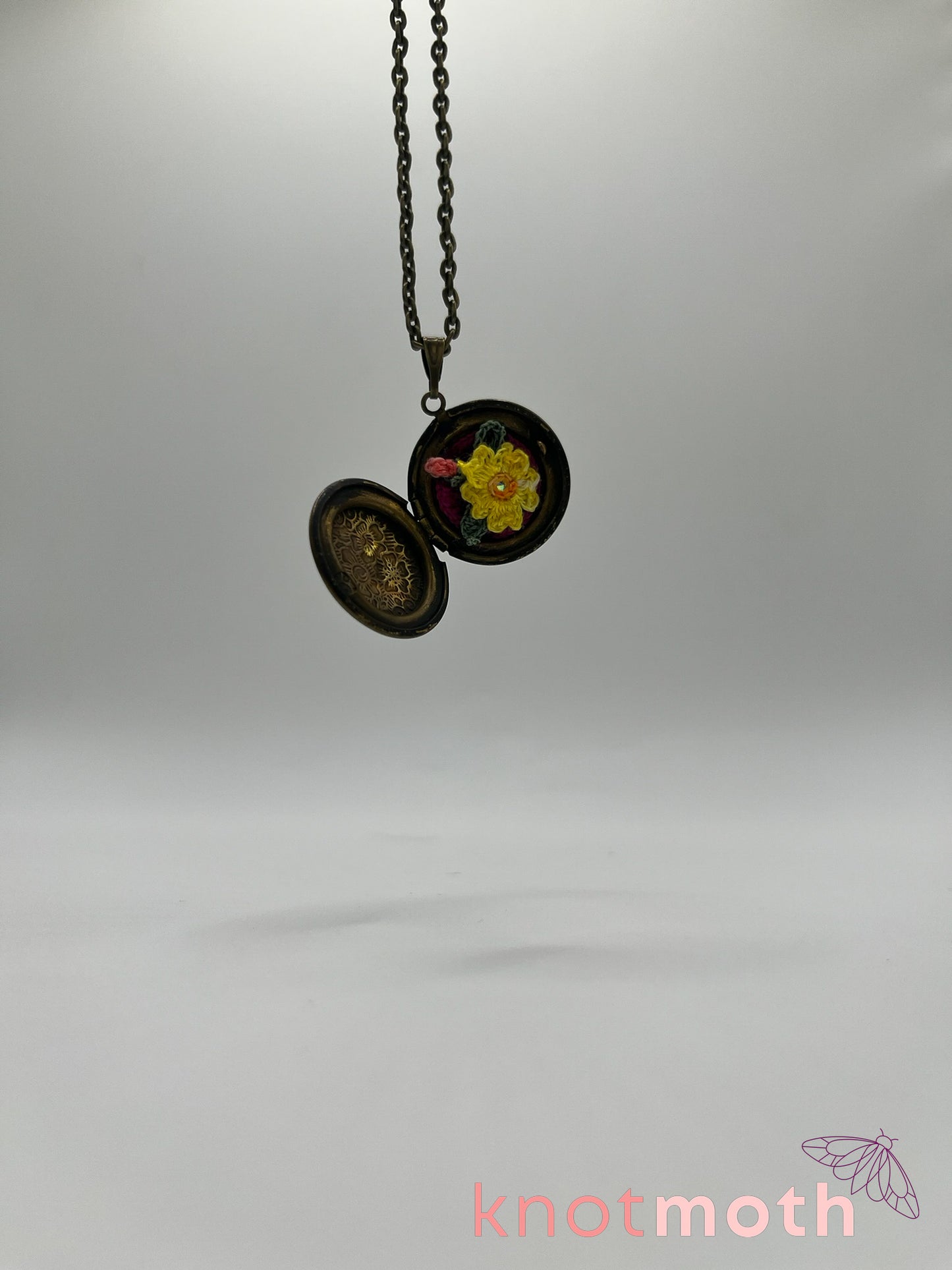 evening primrose floriography micro-crochet locket