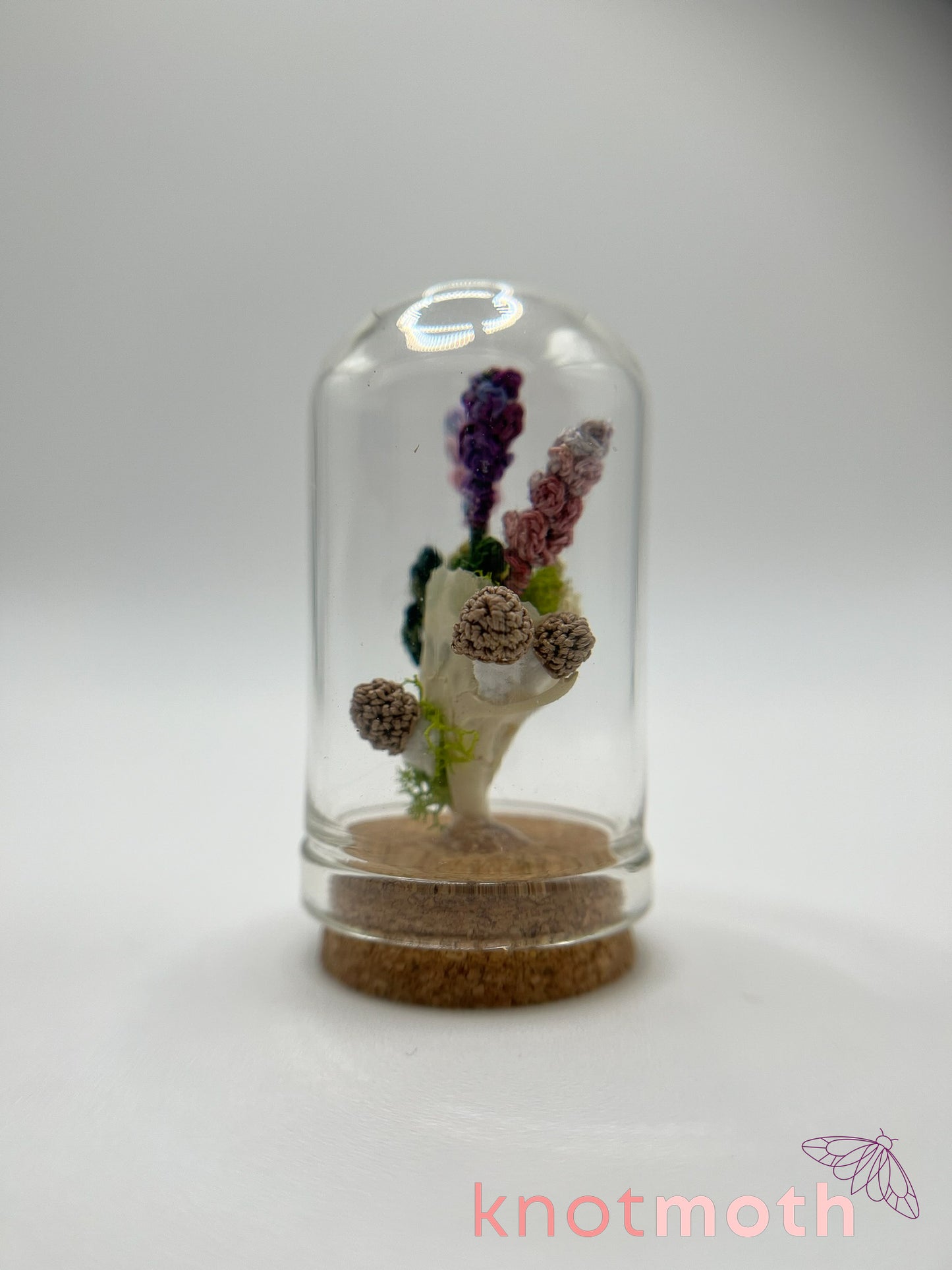 mushrooms & lavender skull micro crochet cloche jar