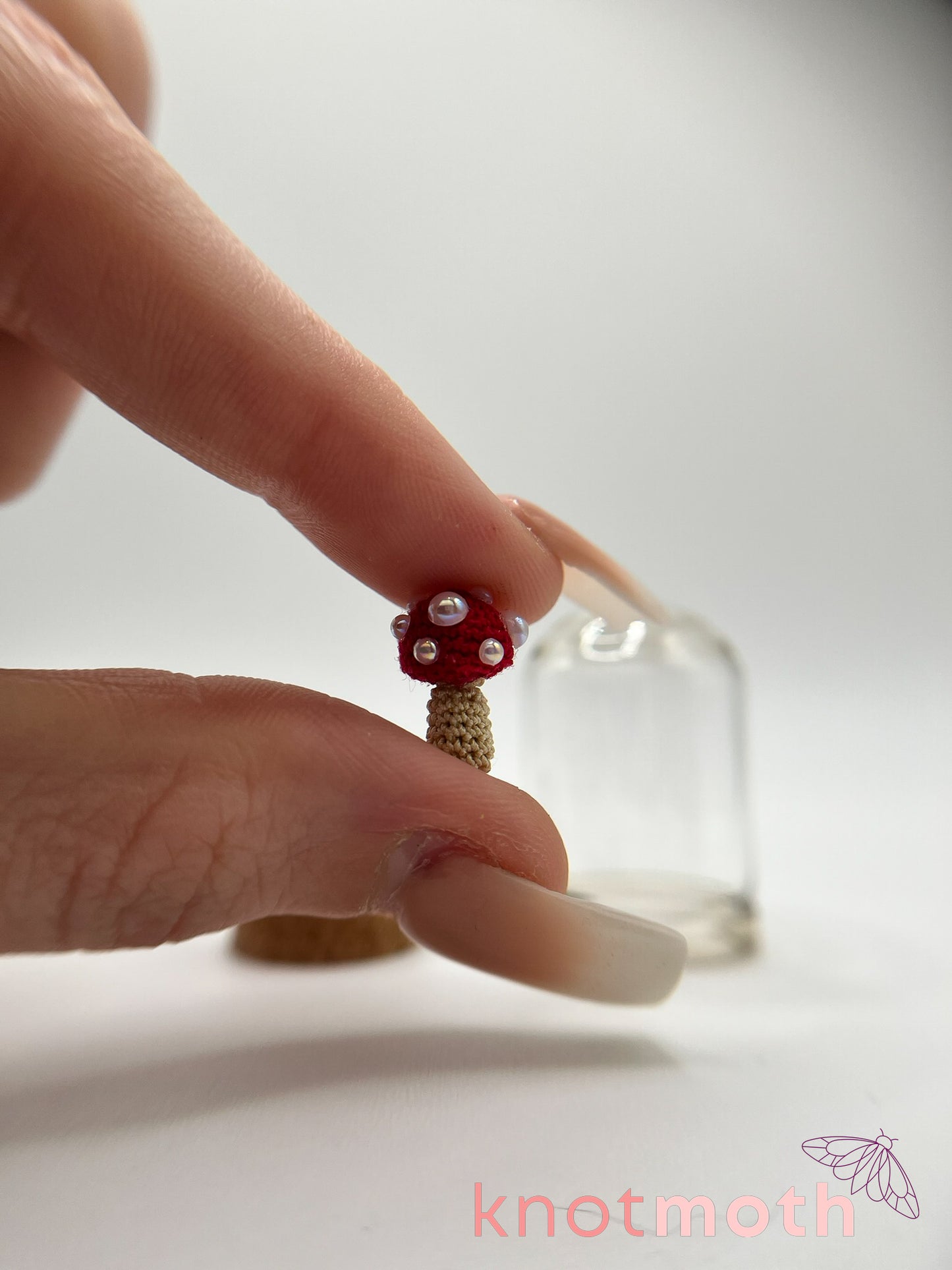 mushroom micro crochet cloche jar