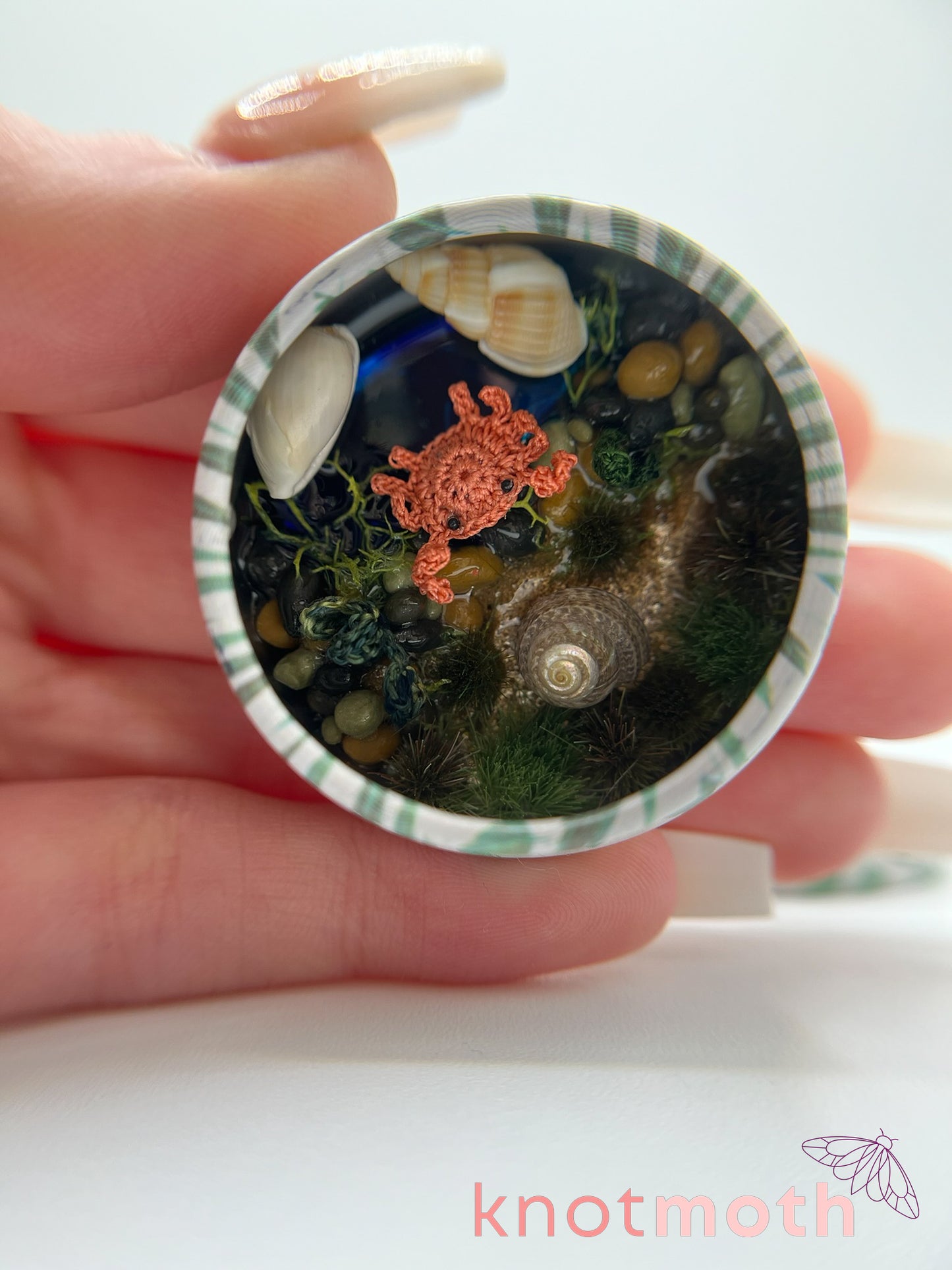 caroline crab & beach scene micro crochet tin