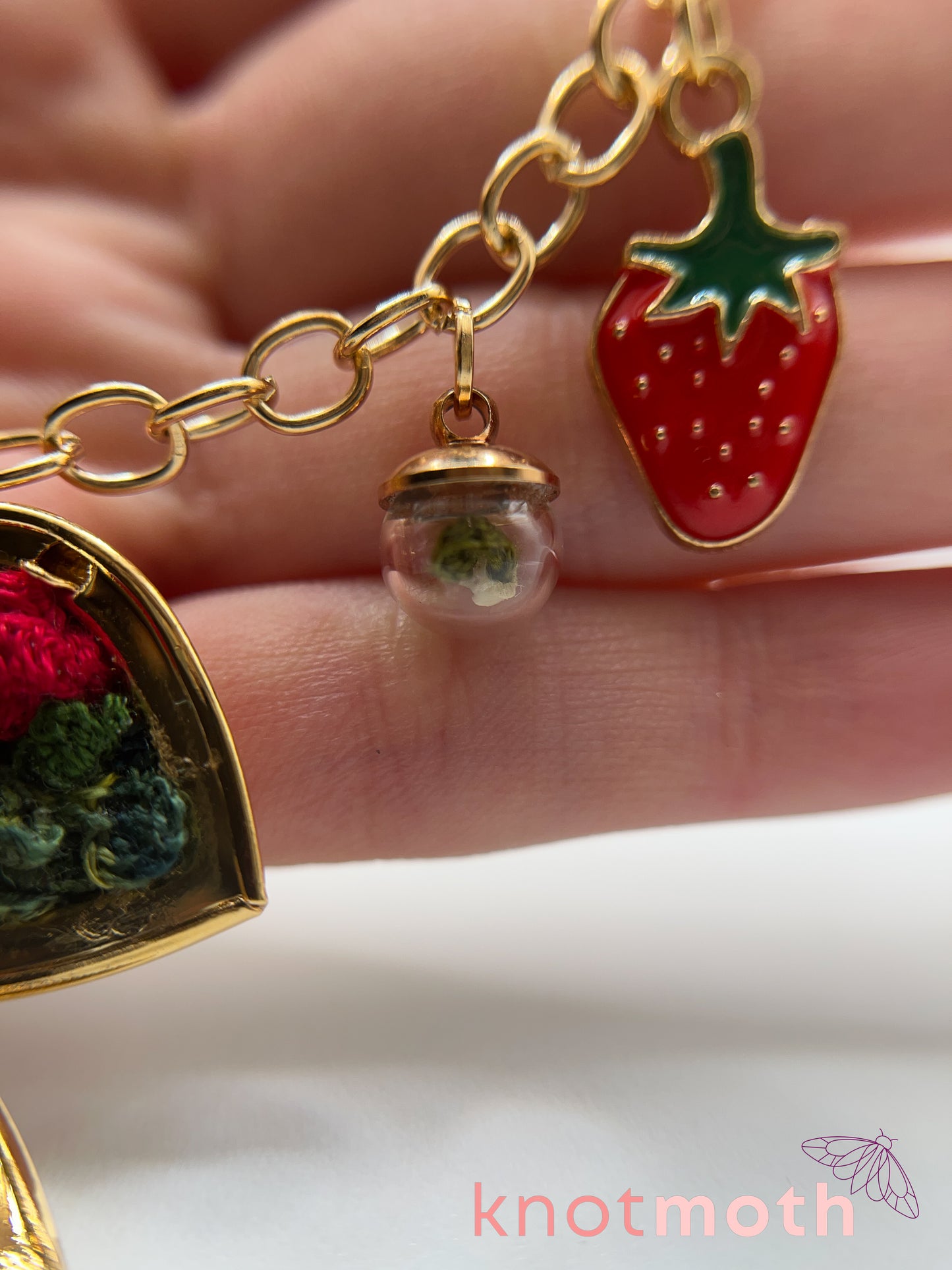 locket & charm necklace with micro crochet details