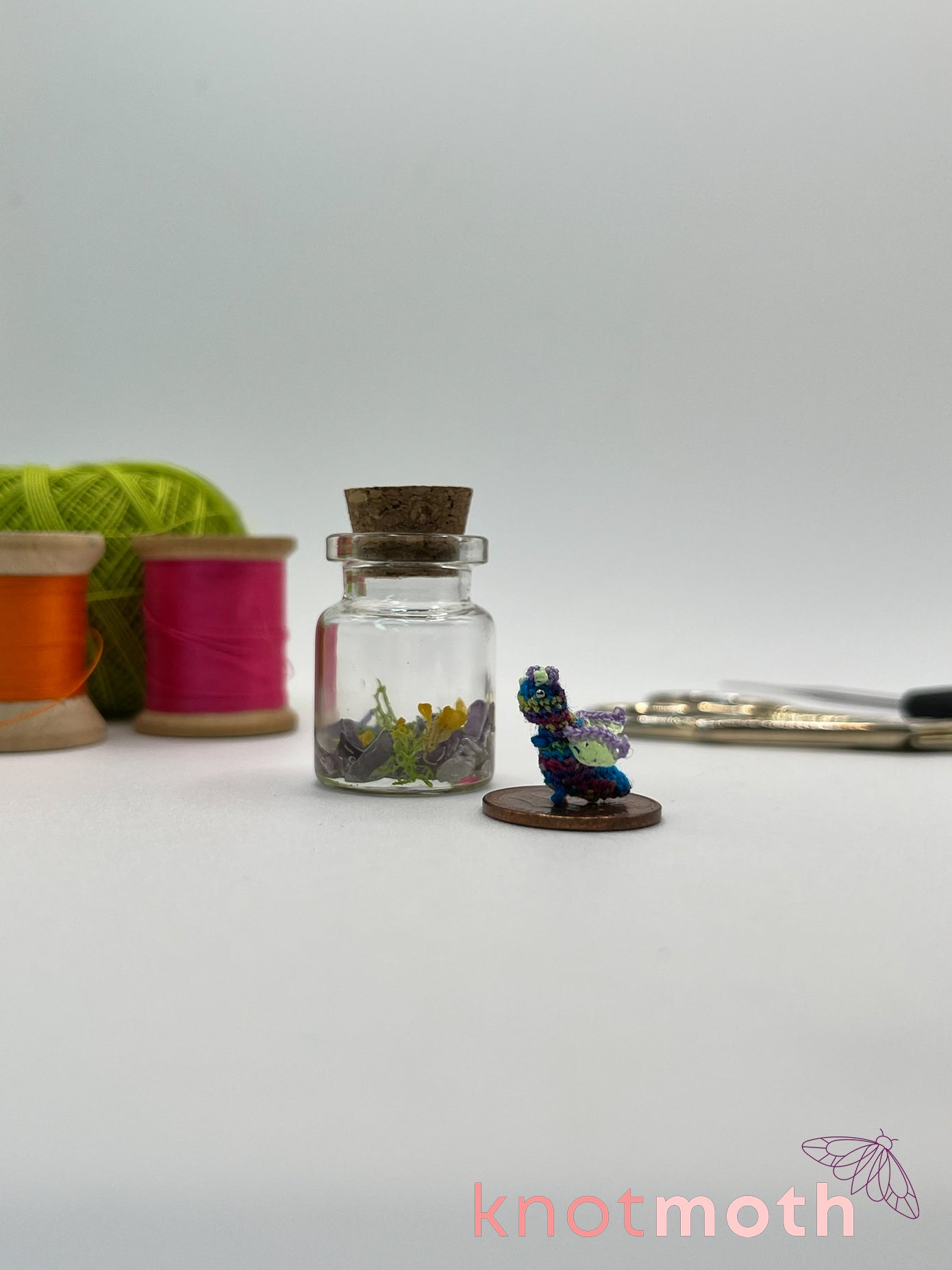dalia dragon micro crochet jar with dried flowers and amethyst
