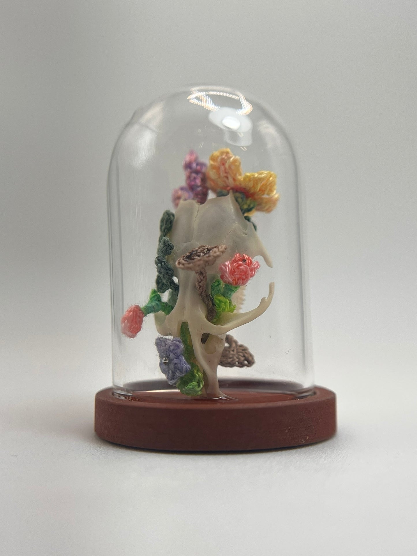 garden blooms & mushrooms skull - micro-crochet dome jar