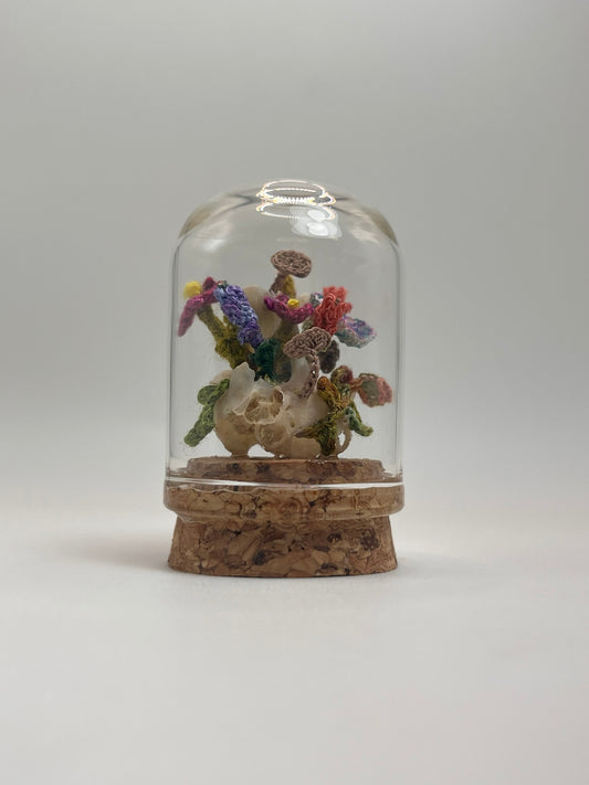 blooms & shrooms skull - micro-crochet dome jar
