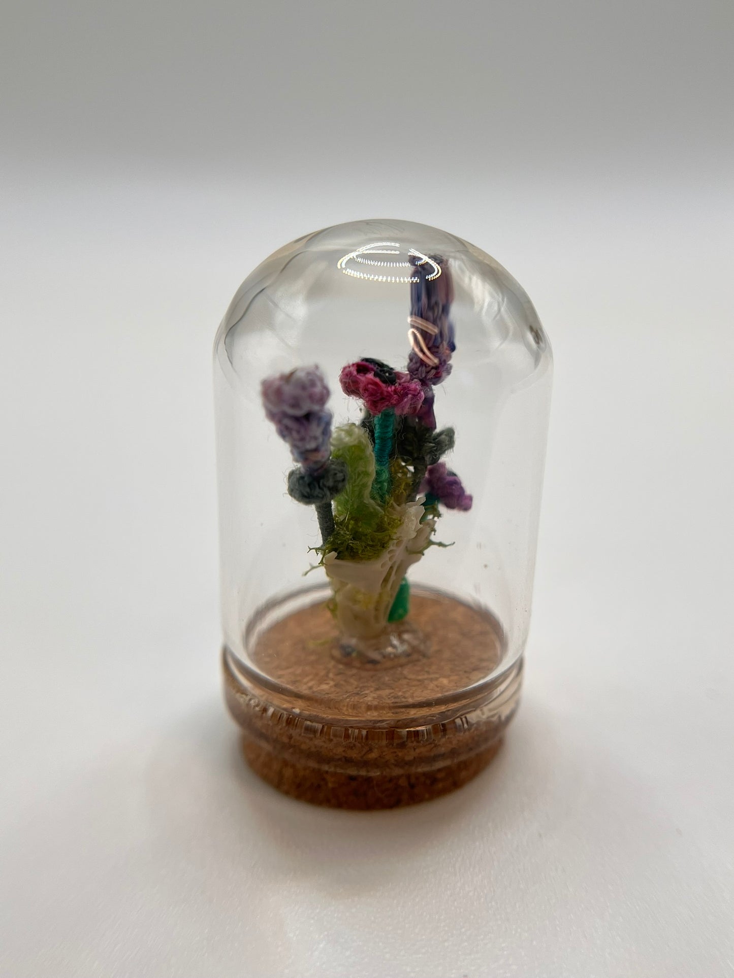 flowers & moss skull - micro-crochet dome mini jar