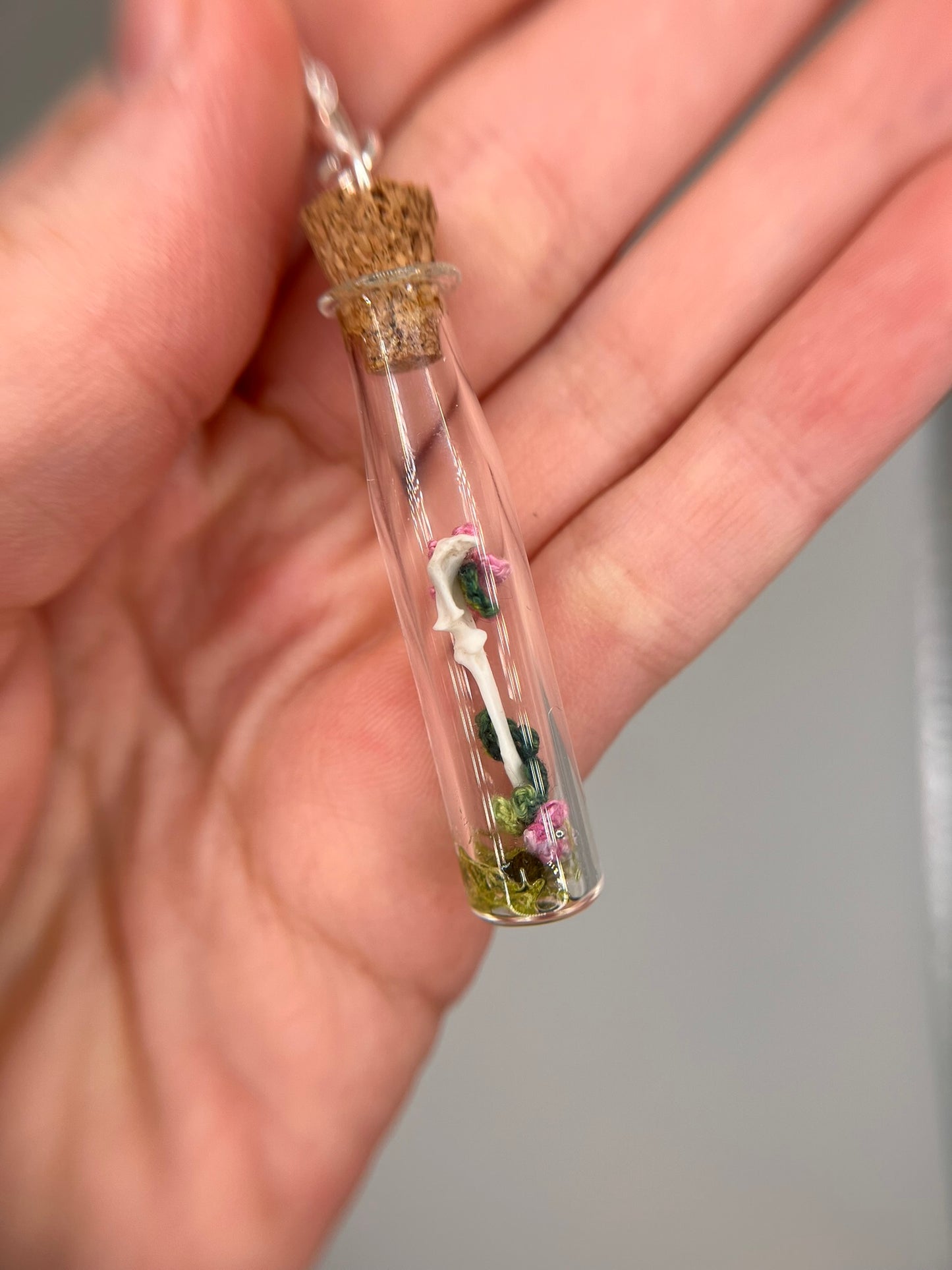 flowers, vine, & ulna - bone garden vial necklace