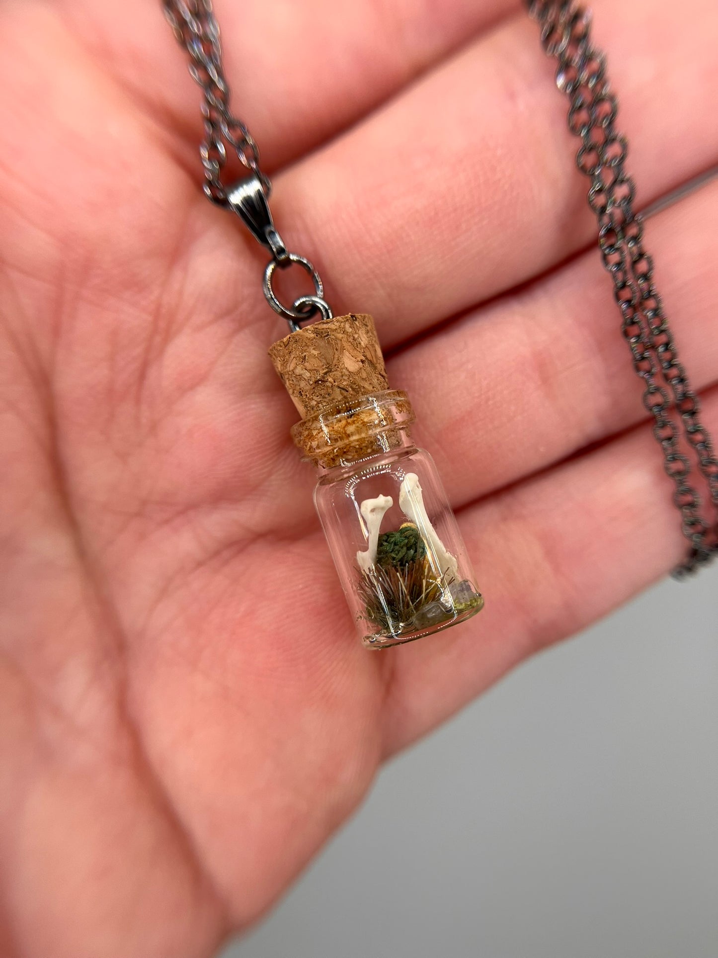 yellow flower & humerus bone pair - bone garden necklace