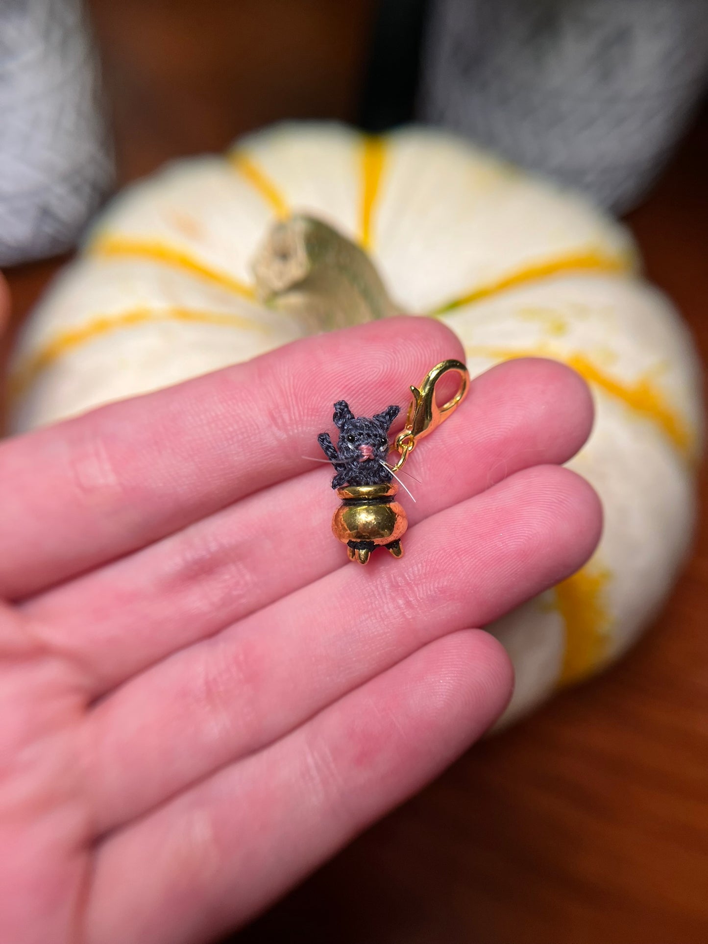 thackery cat micro crochet cauldron charm