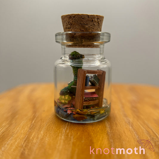 Sauropod Mary Micro Crochet Dinosaur Library Terrarium Jar (removable, magnetic)