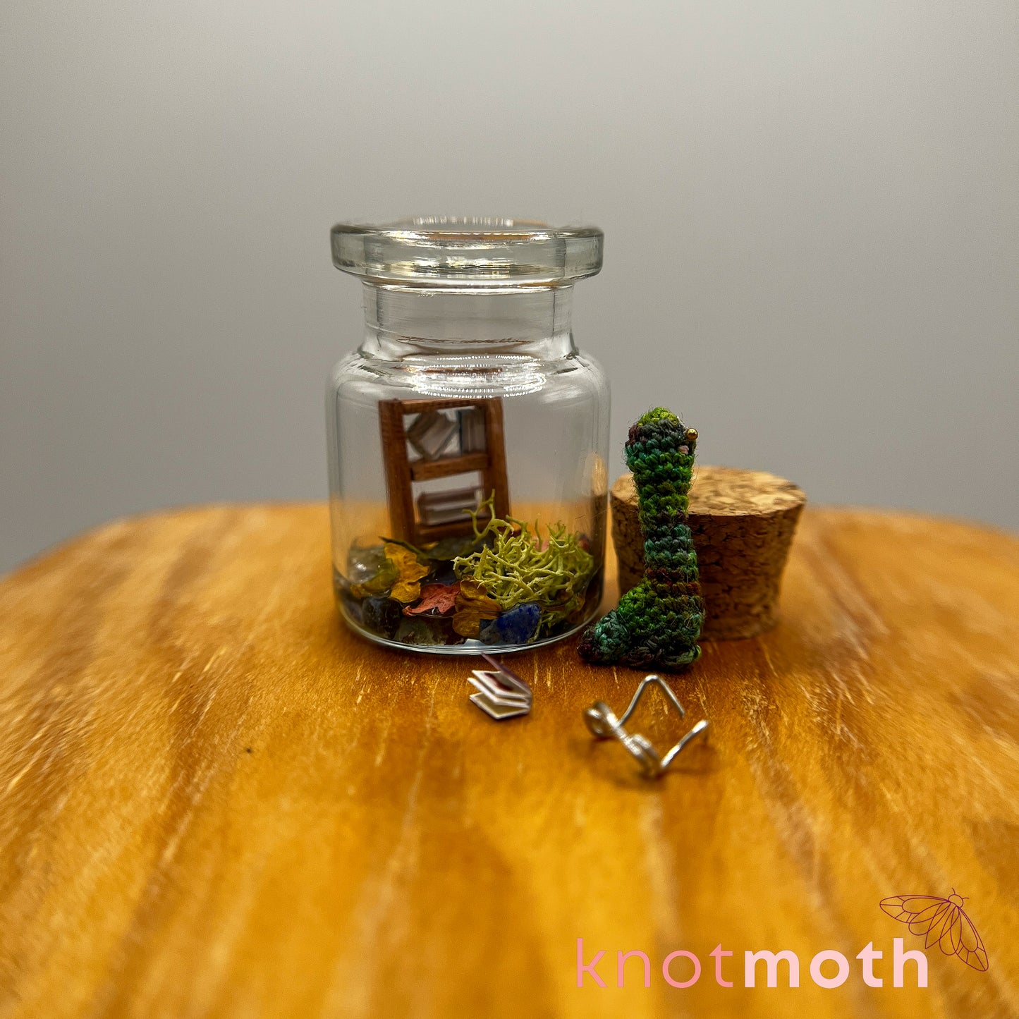 Sauropod Mary Micro Crochet Dinosaur Library Terrarium Jar (removable, magnetic)