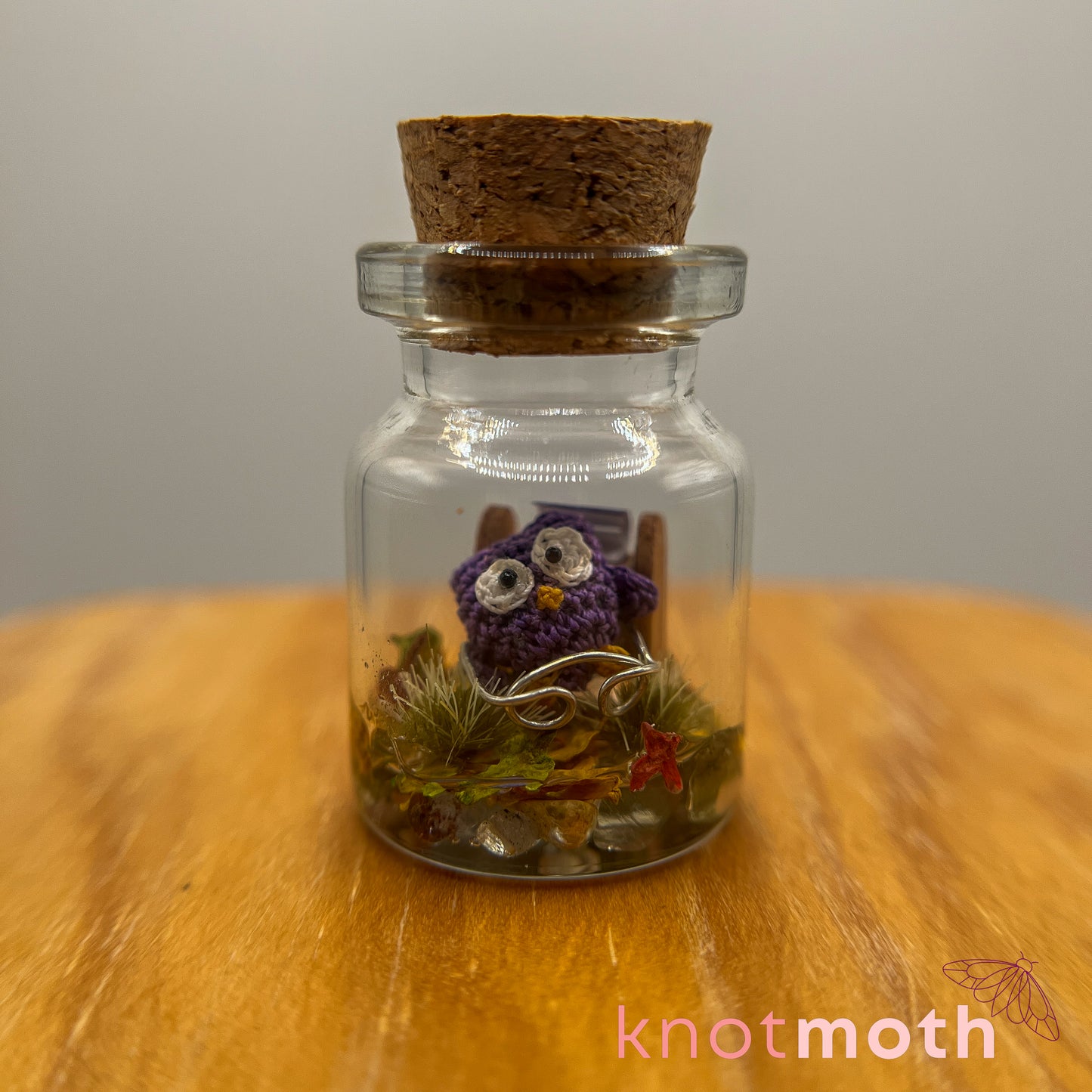 Octavia Owl Micro Crochet Library Terrarium Jar (removable, magnetic)