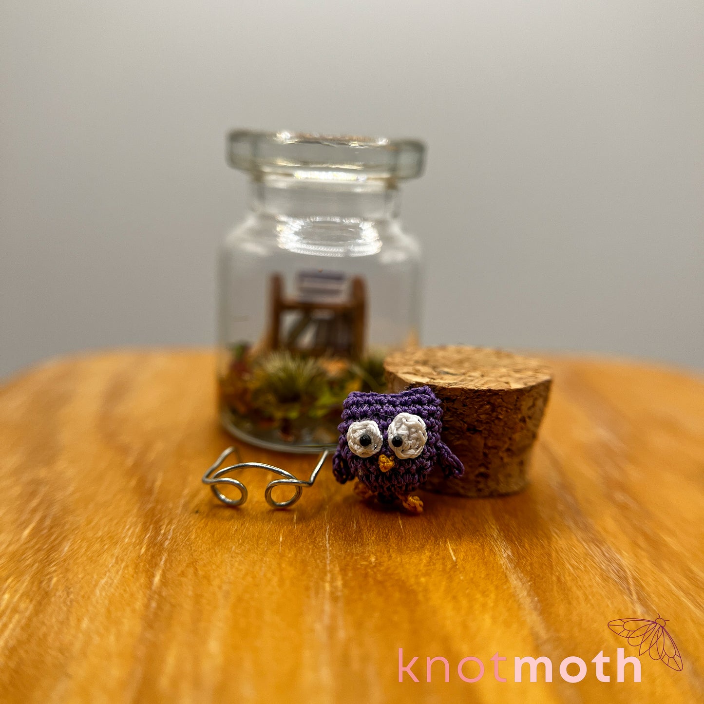 Octavia Owl Micro Crochet Library Terrarium Jar (removable, magnetic)