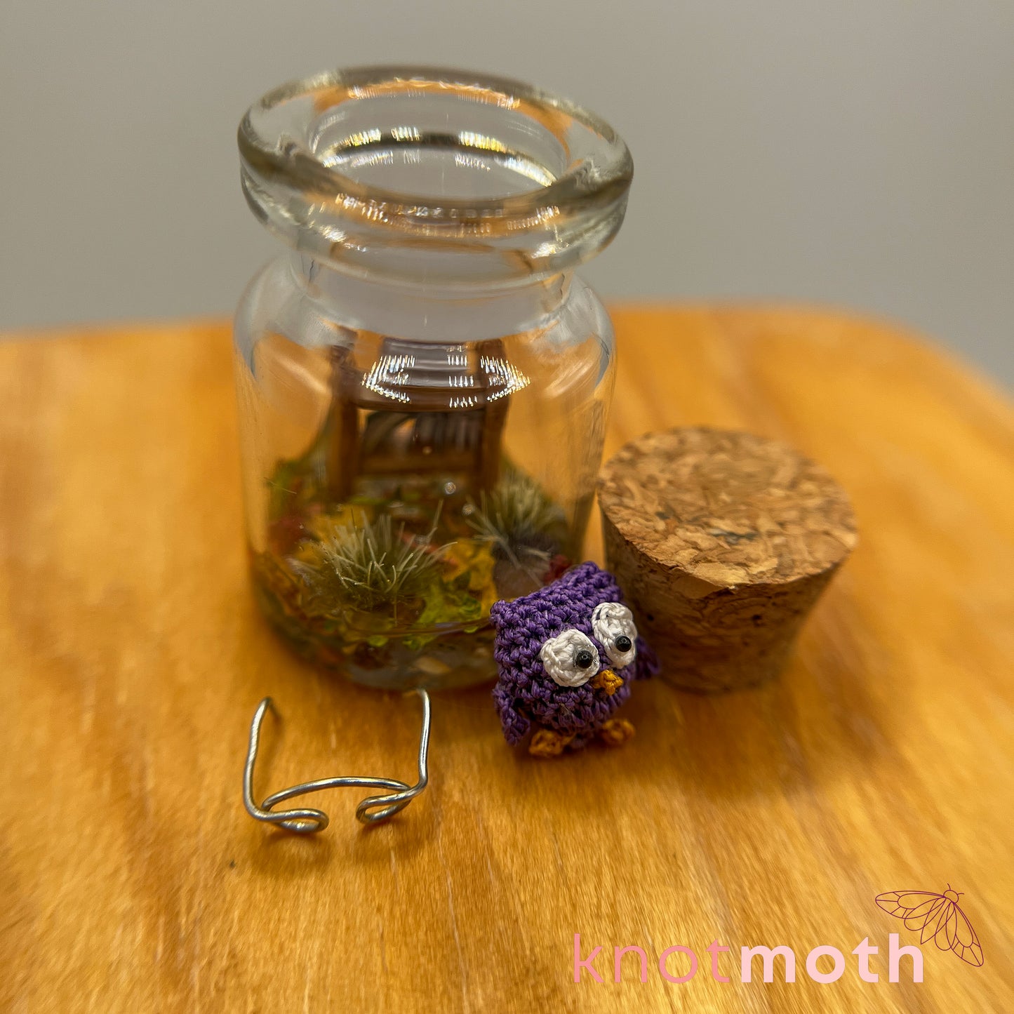 Octavia Owl Micro Crochet Library Terrarium Jar (removable, magnetic)