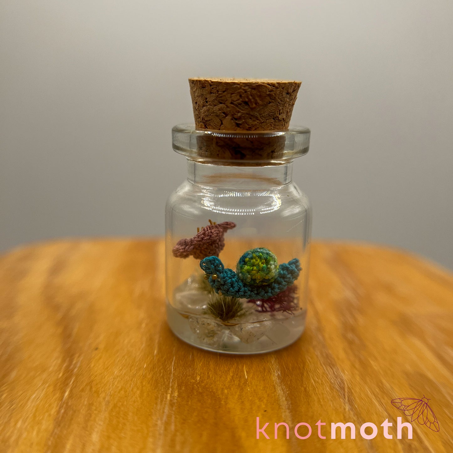 Sunita Snail and Tulip Micro Crochet Terrarium Jar (removable, magnetic)