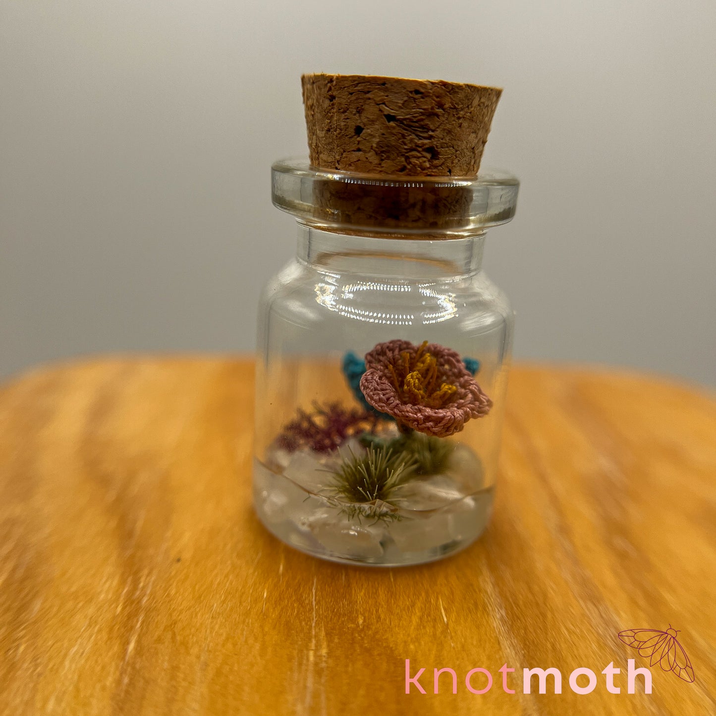 Sunita Snail and Tulip Micro Crochet Terrarium Jar (removable, magnetic)
