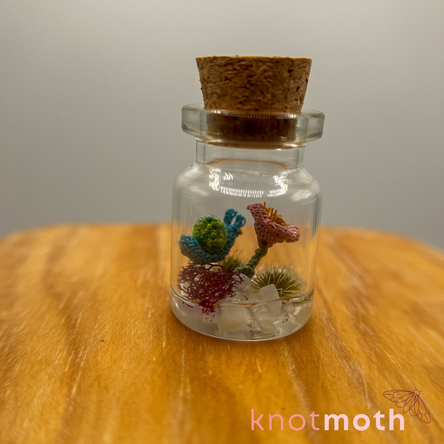 Sunita Snail and Tulip Micro Crochet Terrarium Jar (removable, magnetic)