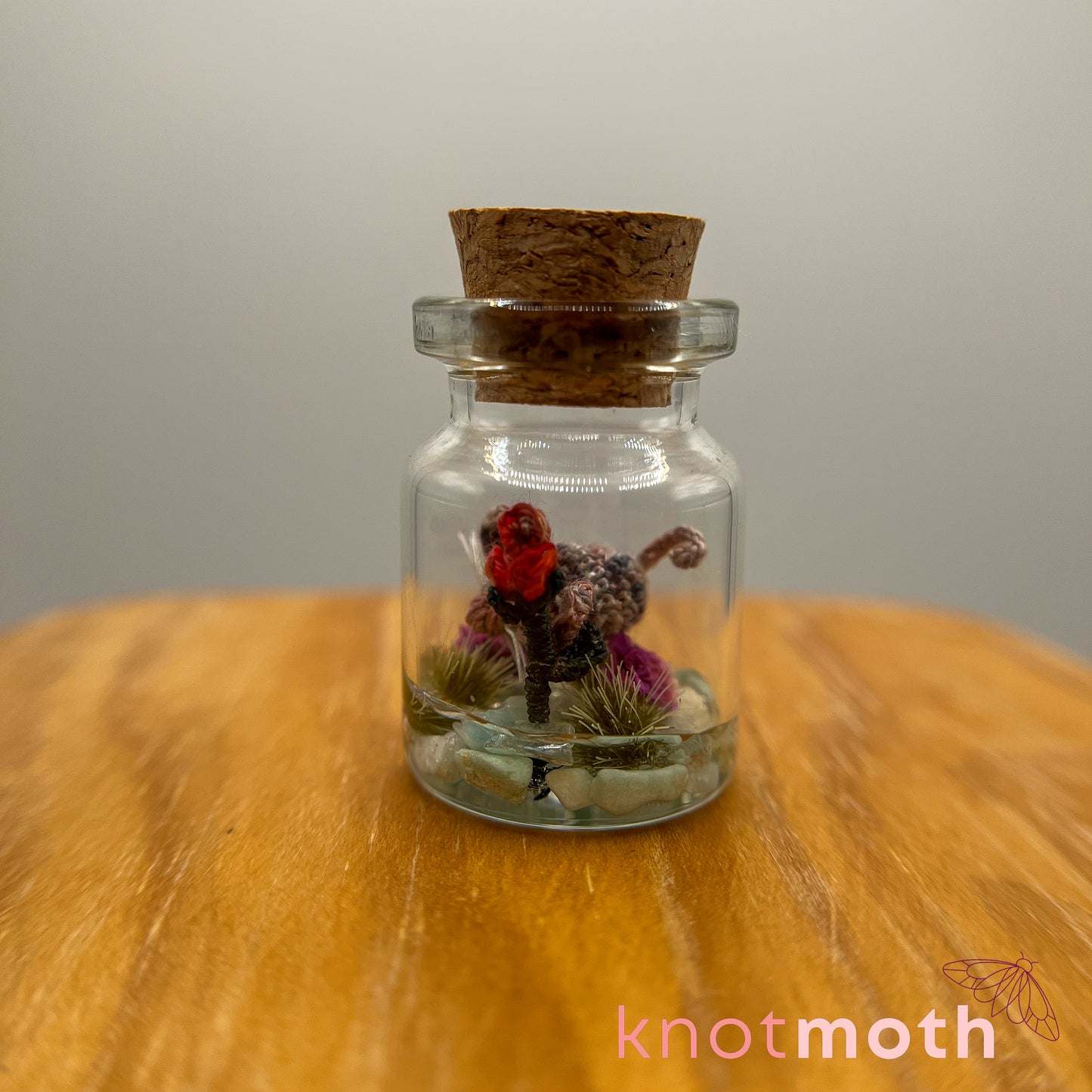 Marsha Mouse and Rose Micro Crochet Terrarium Jar (removable, magnetic)