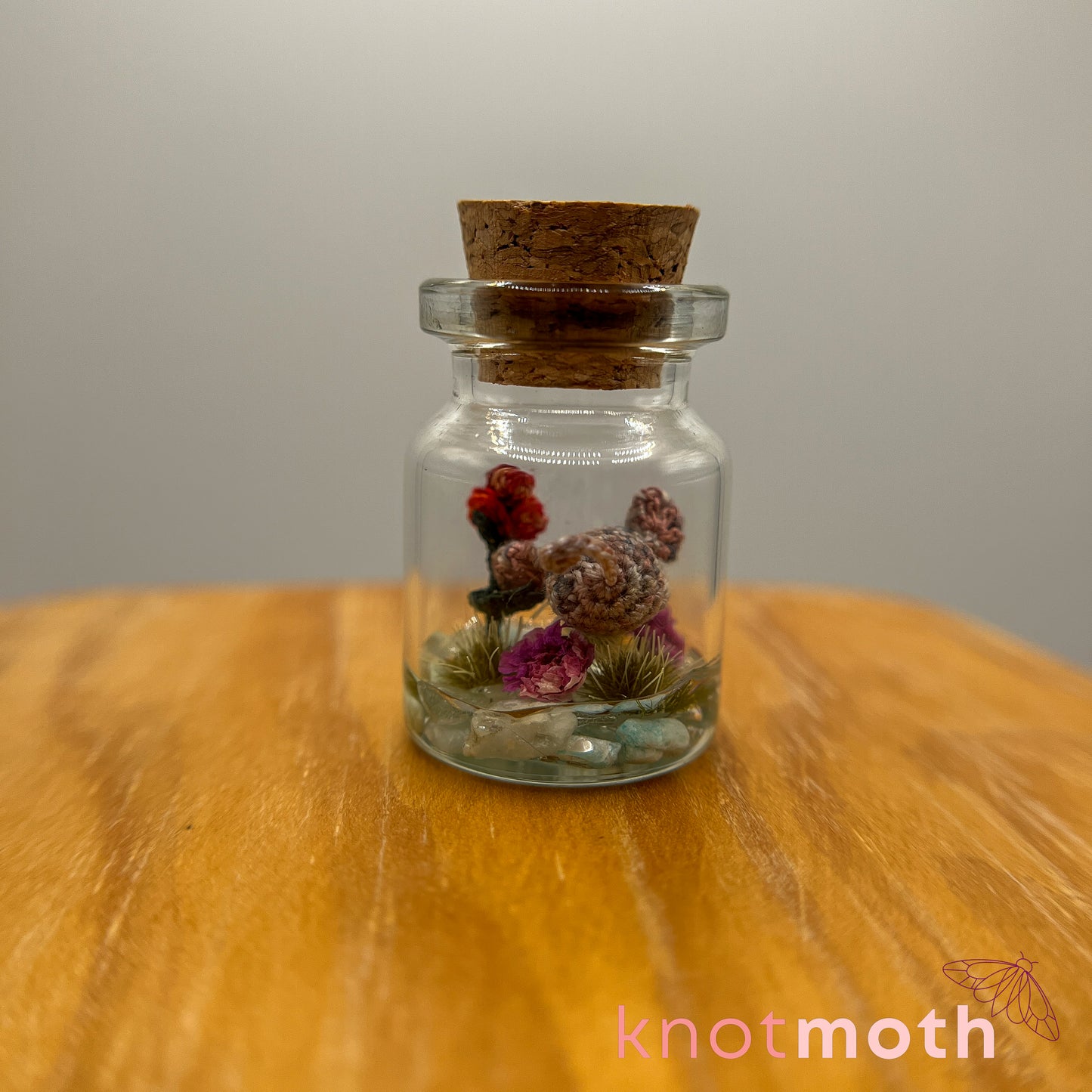 Marsha Mouse and Rose Micro Crochet Terrarium Jar (removable, magnetic)