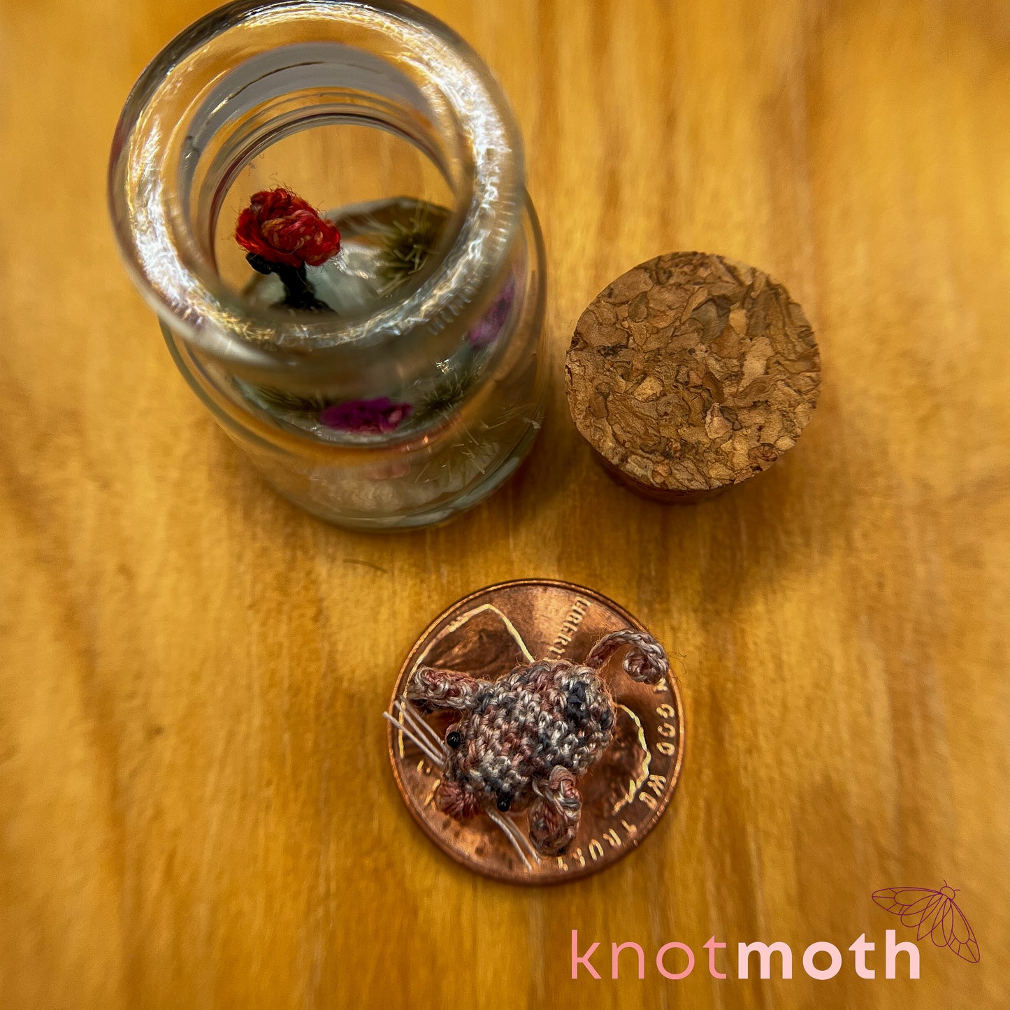 Marsha Mouse and Rose Micro Crochet Terrarium Jar (removable, magnetic)