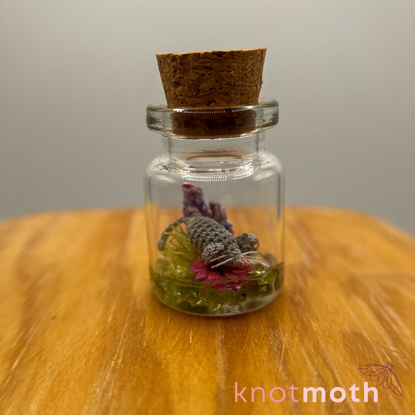 Mae Mouse and Lavender Micro Crochet Terrarium Jar (removable, magnetic)