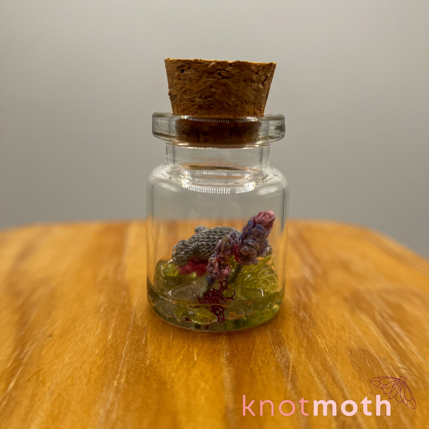 Mae Mouse and Lavender Micro Crochet Terrarium Jar (removable, magnetic)